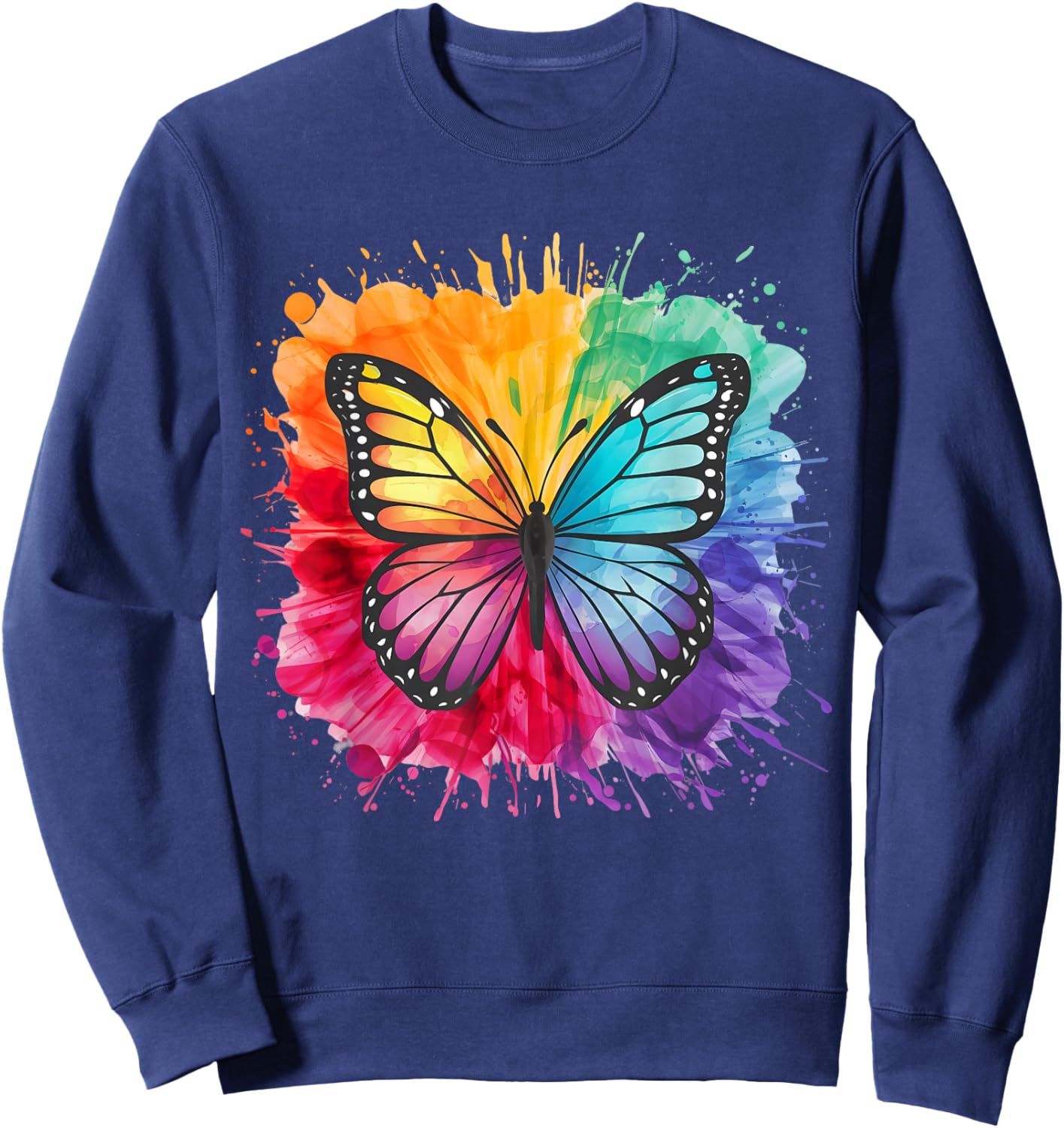 Butterfly Lover Colorful Watercolor Butterflies Butterfly Sweatshirt - Sweatshirt | Navy