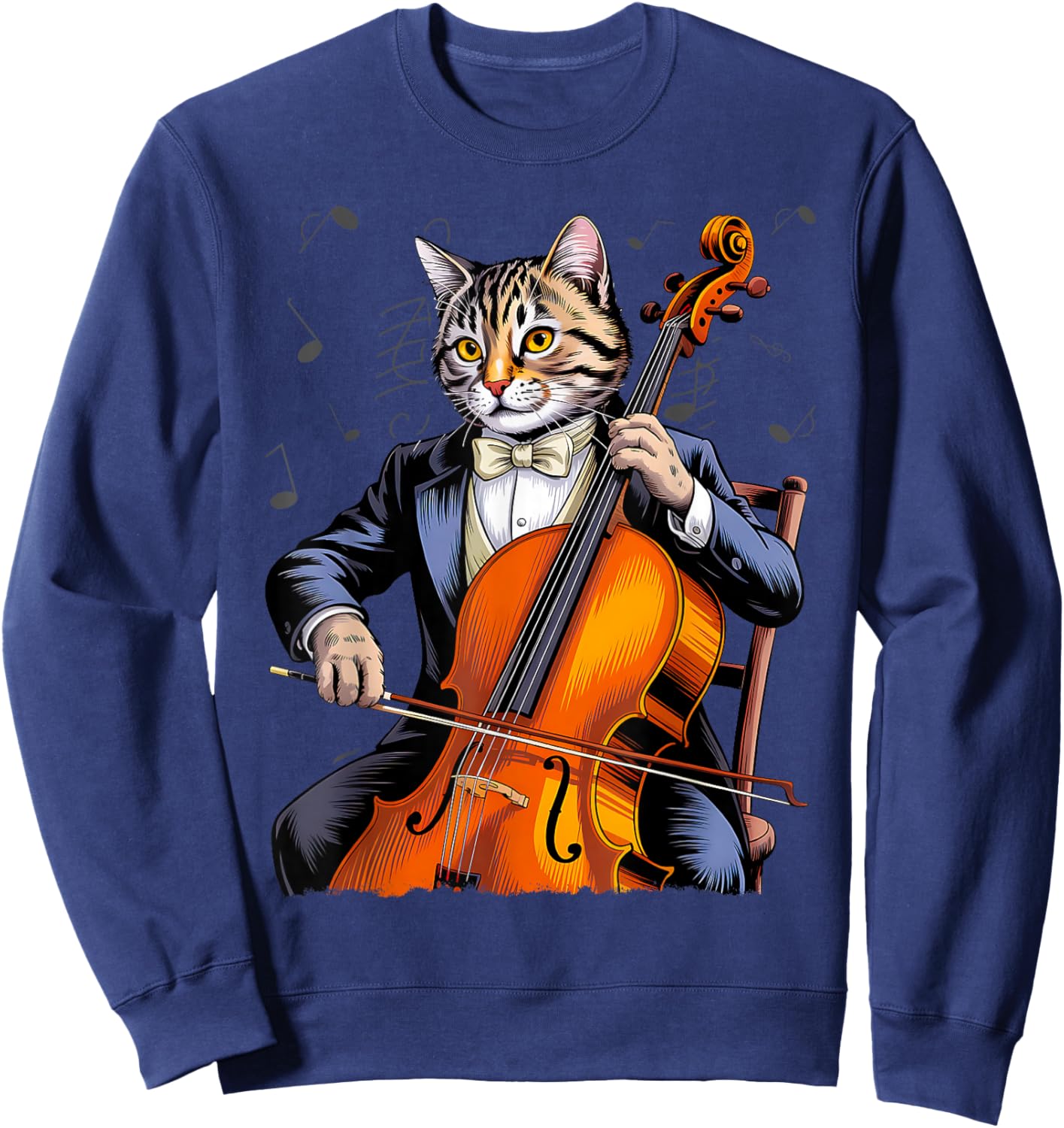Cute Musical Cat Playing Cello Sweatshirt - Sweatshirt | Navy