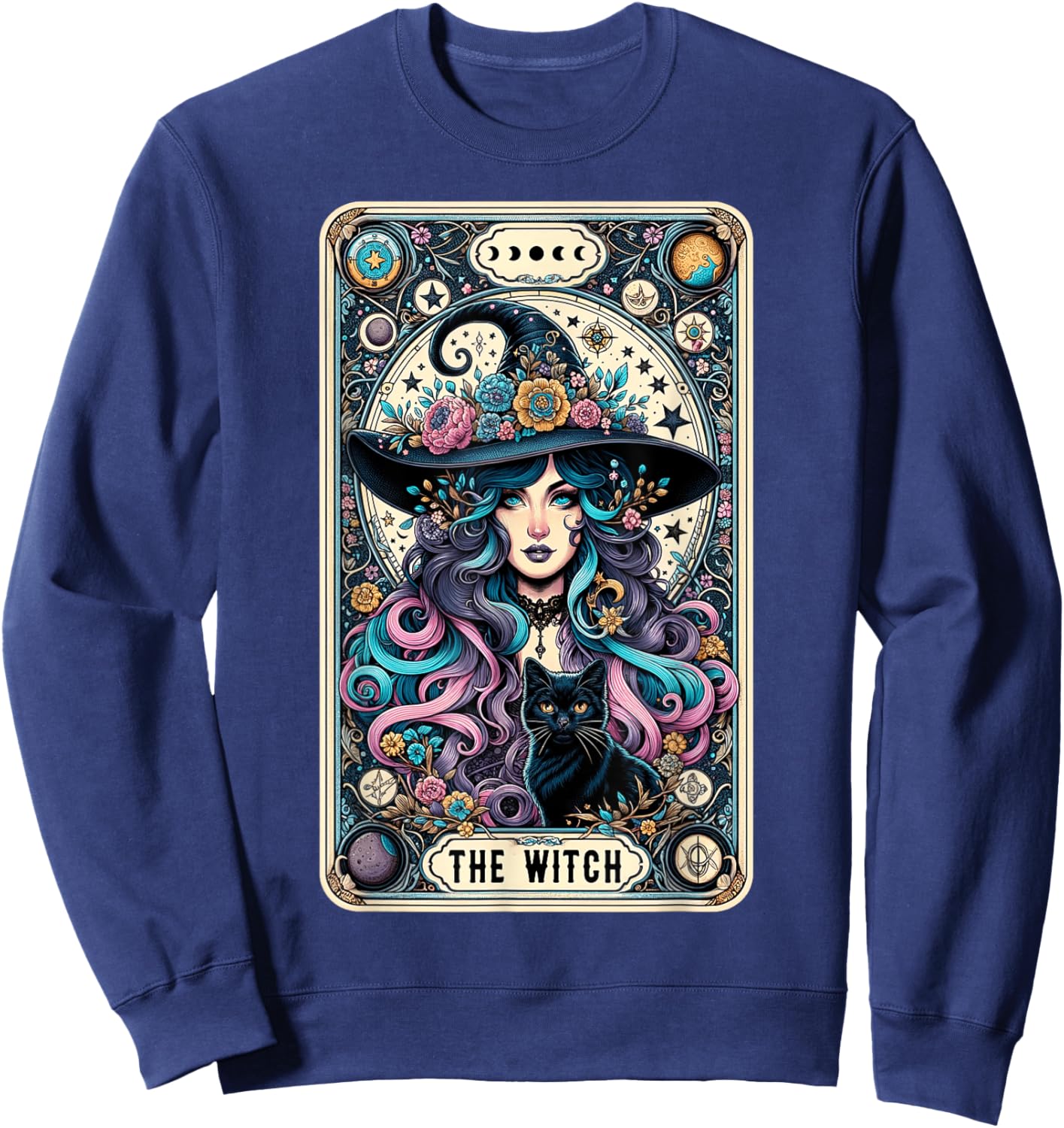 The Witch Cat Tarot Card Witch Vintage Gothic Halloween Women Kids Sweatshirt - Sweatshirt | Navy