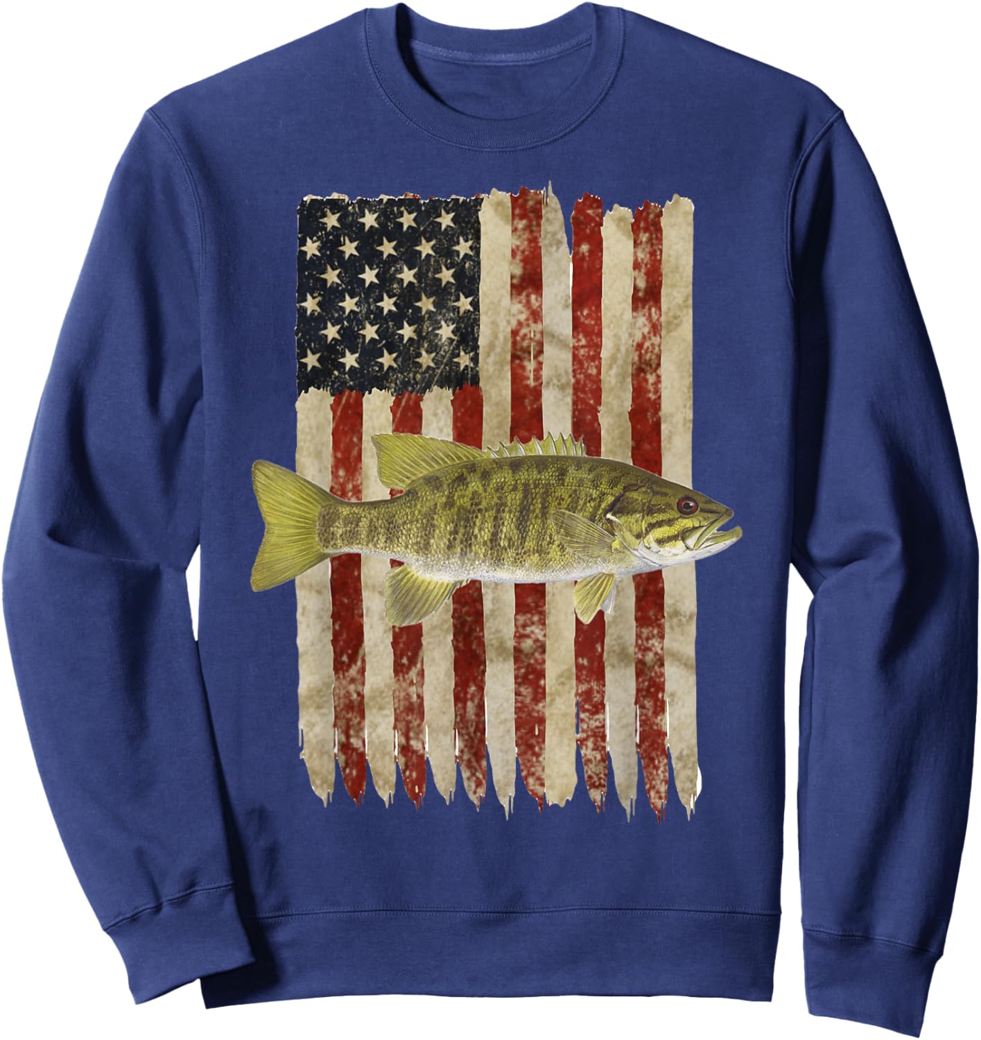 Hooked on Freedom Patriotic Smallmouth Bass Fishing USA Women Kids Men Sweatshirt - Sweatshirt | Navy