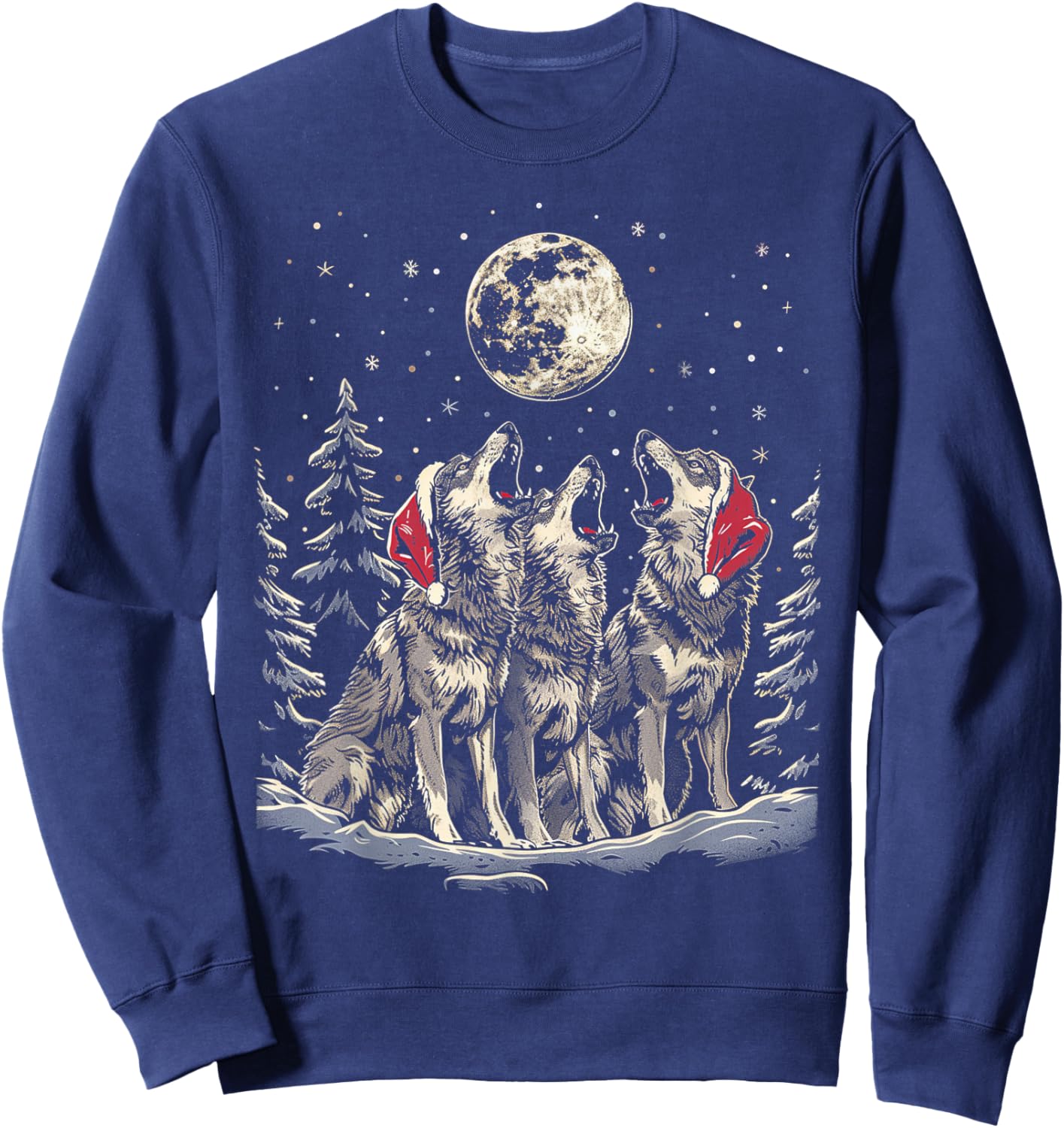 Wolf - Funny Merry Christmas Santa Matching Family Holiday Sweatshirt - Sweatshirt | Navy