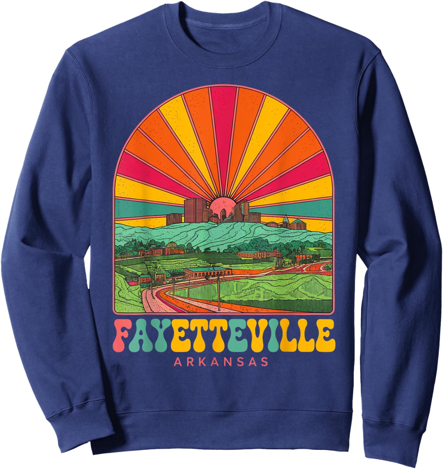 Vintage Fayetteville Arkansas Sunset Skyline Cityscape Retro Sweatshirt - Sweatshirt | Navy