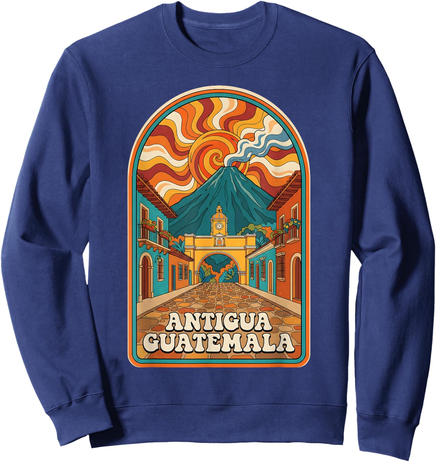 Retro Antigua Guatemala Santa Catalina Arch Sweatshirt - Sweatshirt | Navy