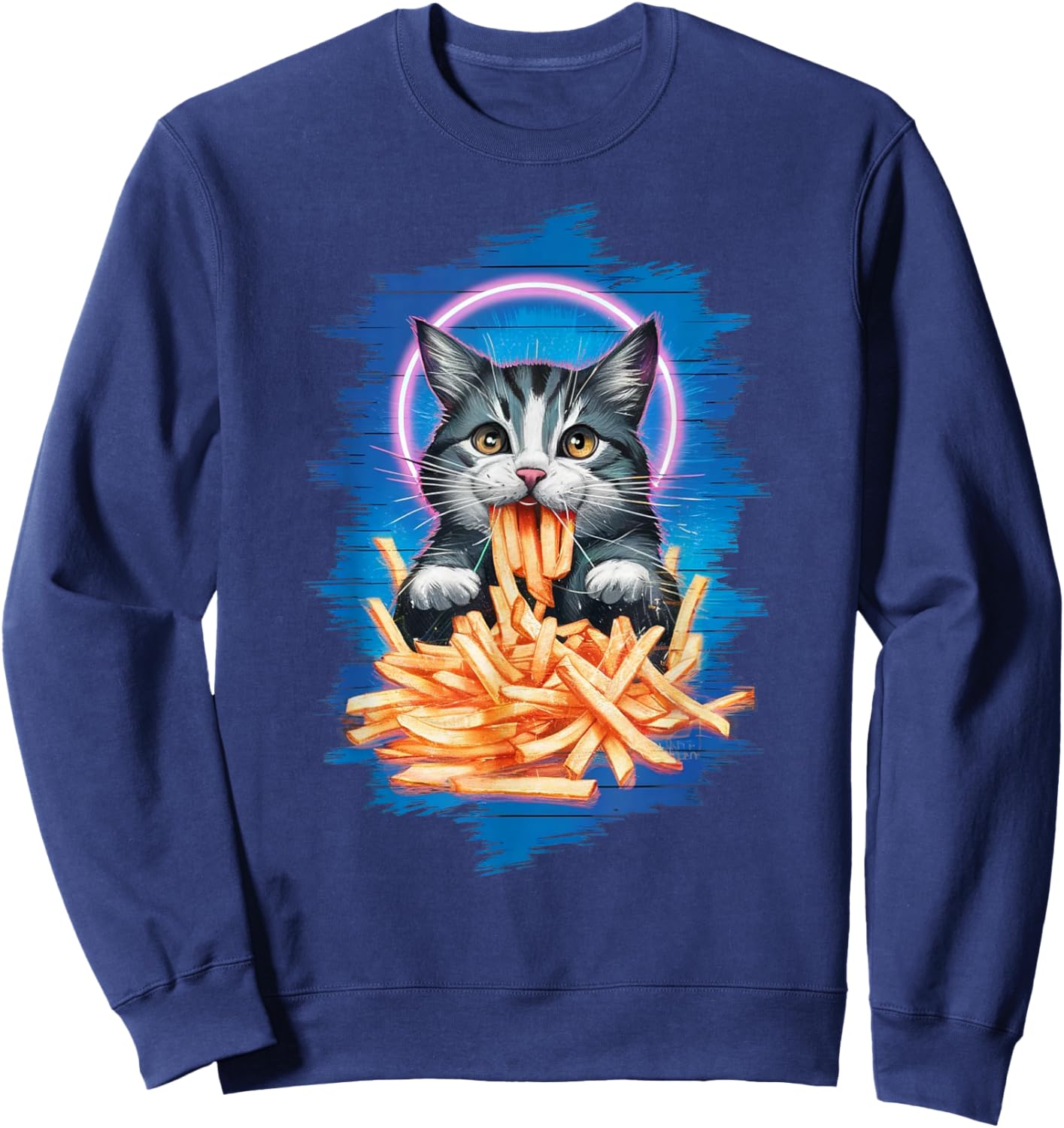 Funny Cat French Fries Humorous Potato Food Lovers Sweatshirt - Sweatshirt | Navy