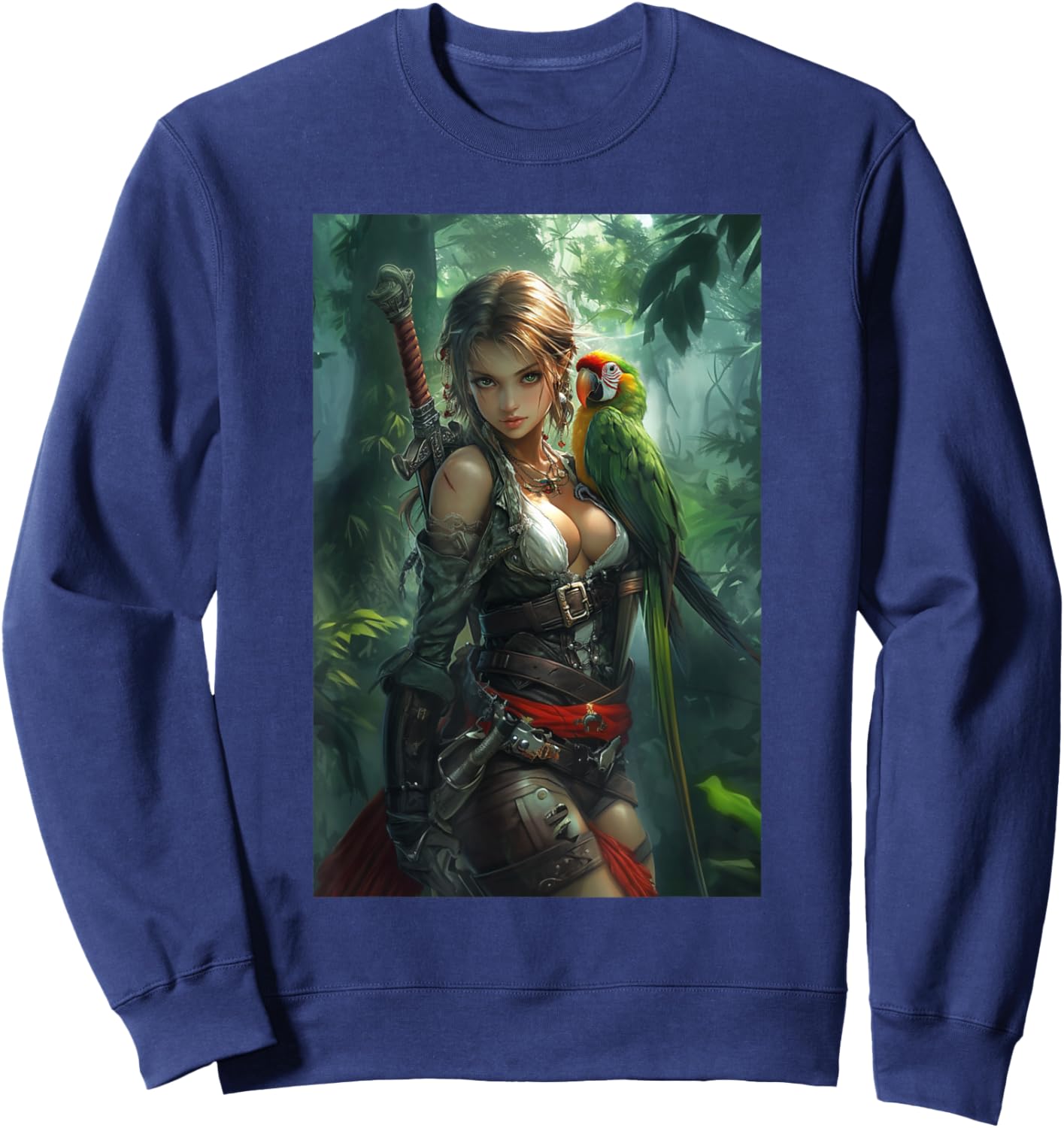 Sexy Anime Girl Pirate Manga Artwork Anime Merch Sweatshirt - Sweatshirt | Navy