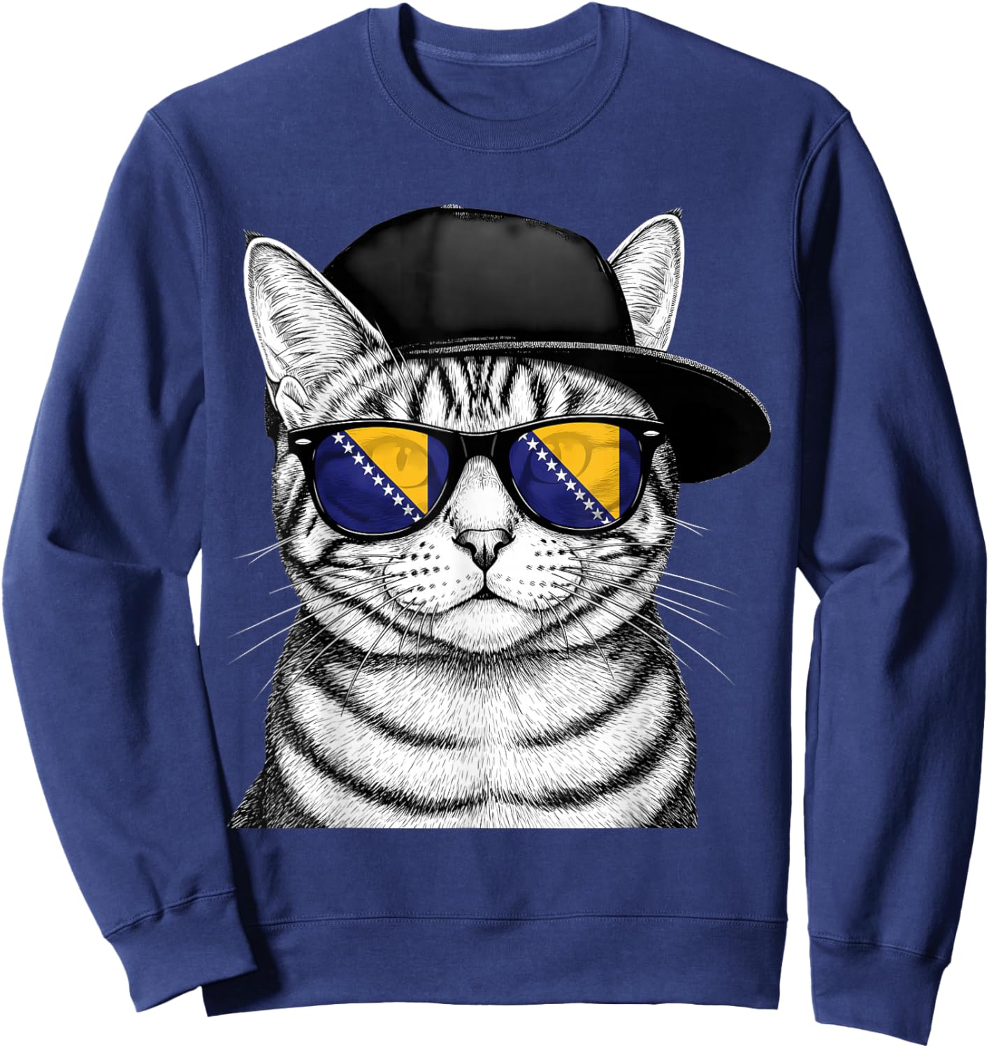 Bosnia and Herzegovina Flag Cat Bosnian Pride Sweatshirt - Sweatshirt | Navy