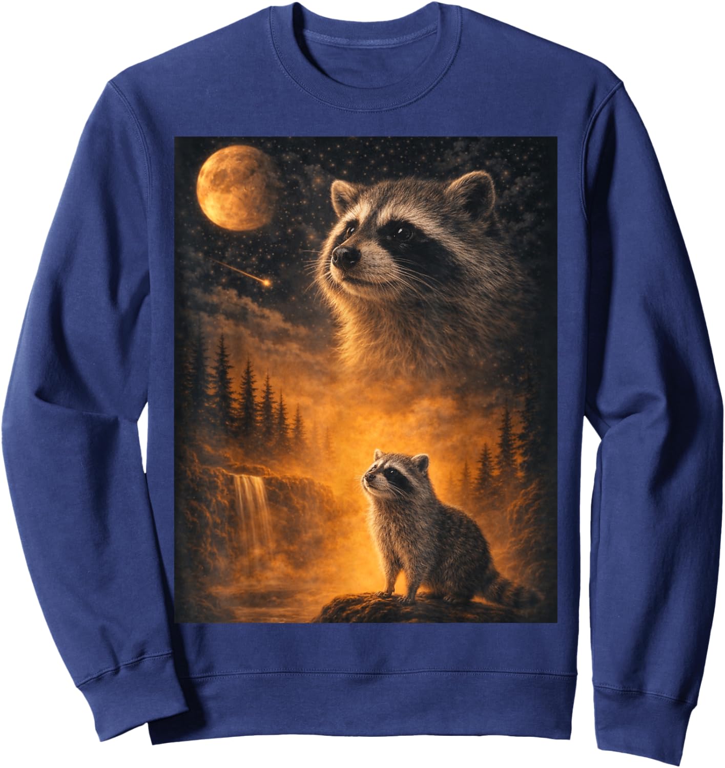 Raccoon Howling to The Moon. Funny Meme 90s Animal Lover Sweatshirt - Sweatshirt | Navy