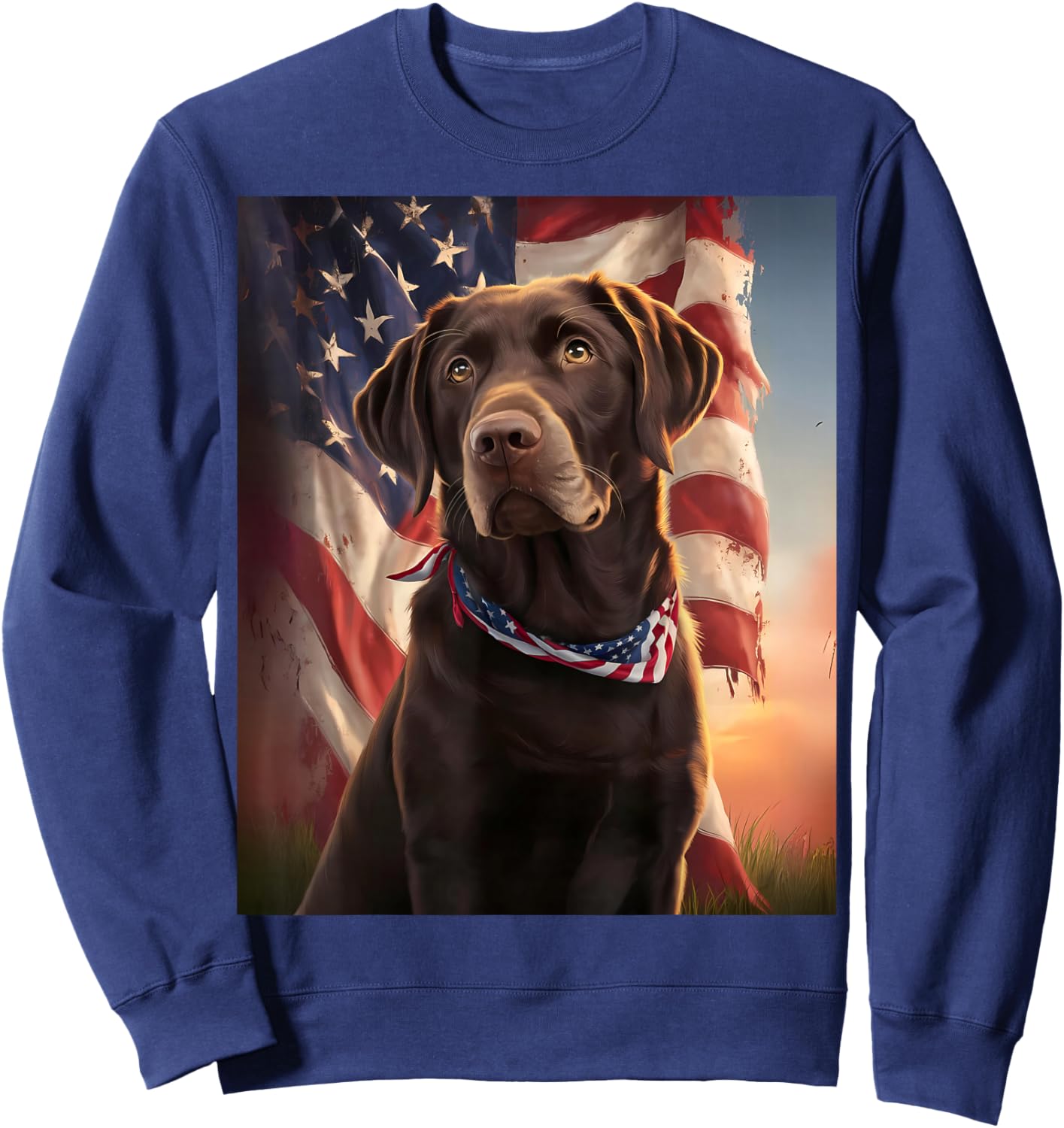 4th of July Dog American Chocolate Labrador Veteran's Day Sweatshirt - Sweatshirt | Navy