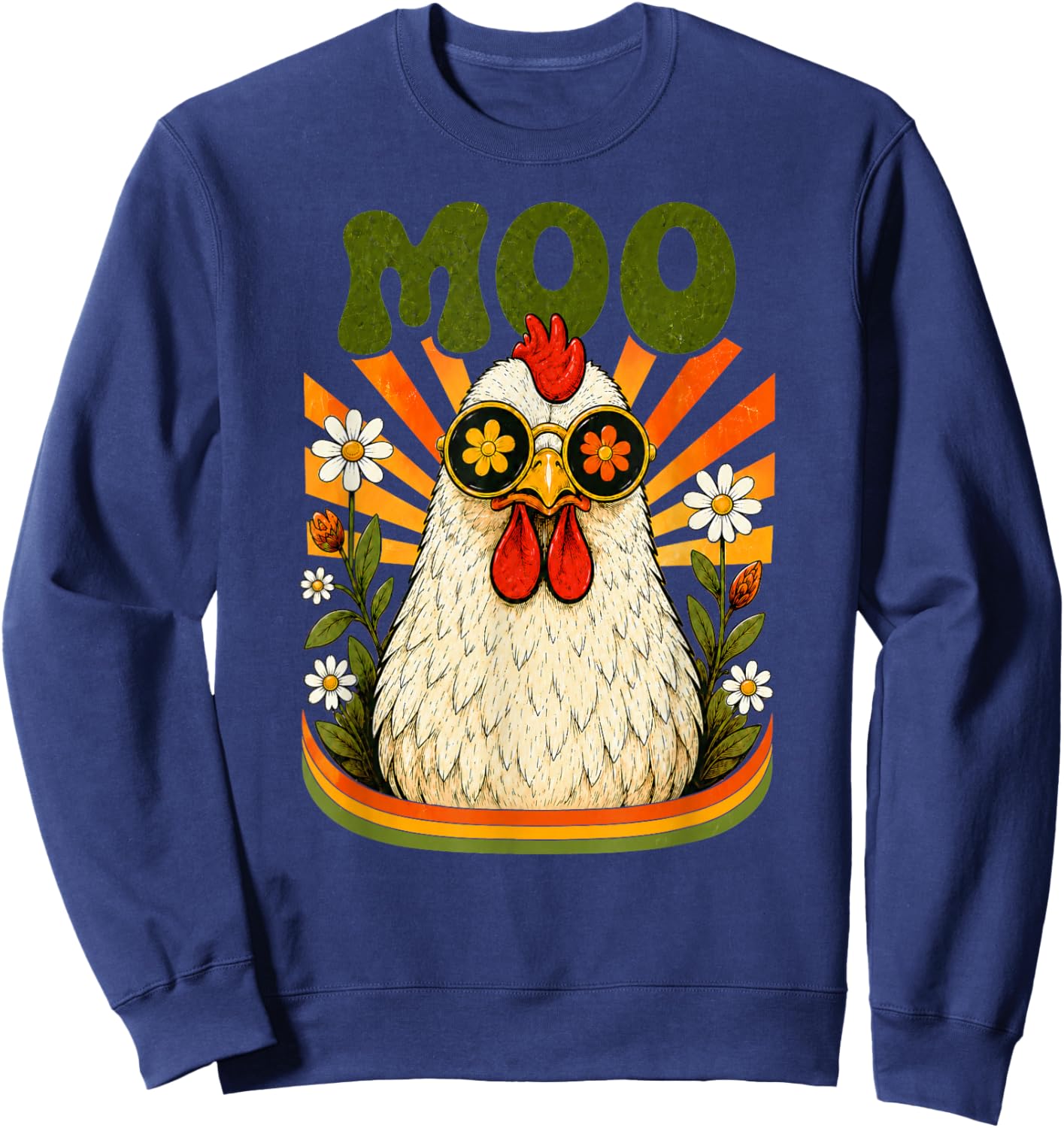 Funny Moo Chicken Men Women Farm Animal Vintage Sweatshirt - Sweatshirt | Navy