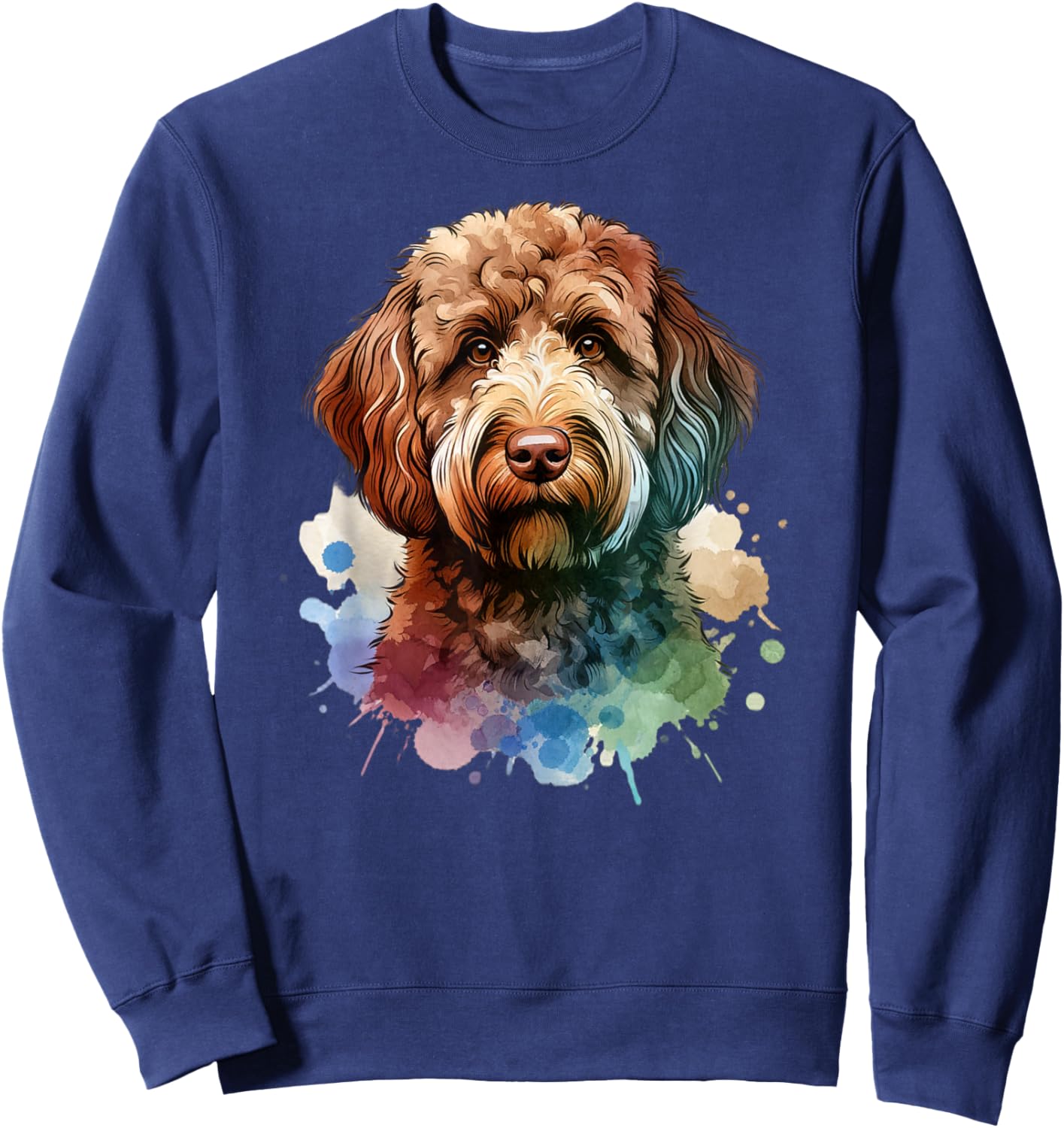 Doggies Unlimited Chocolate Labradoodle Dog Watercolor Artwork Sweatshirt - Sweatshirt | Navy