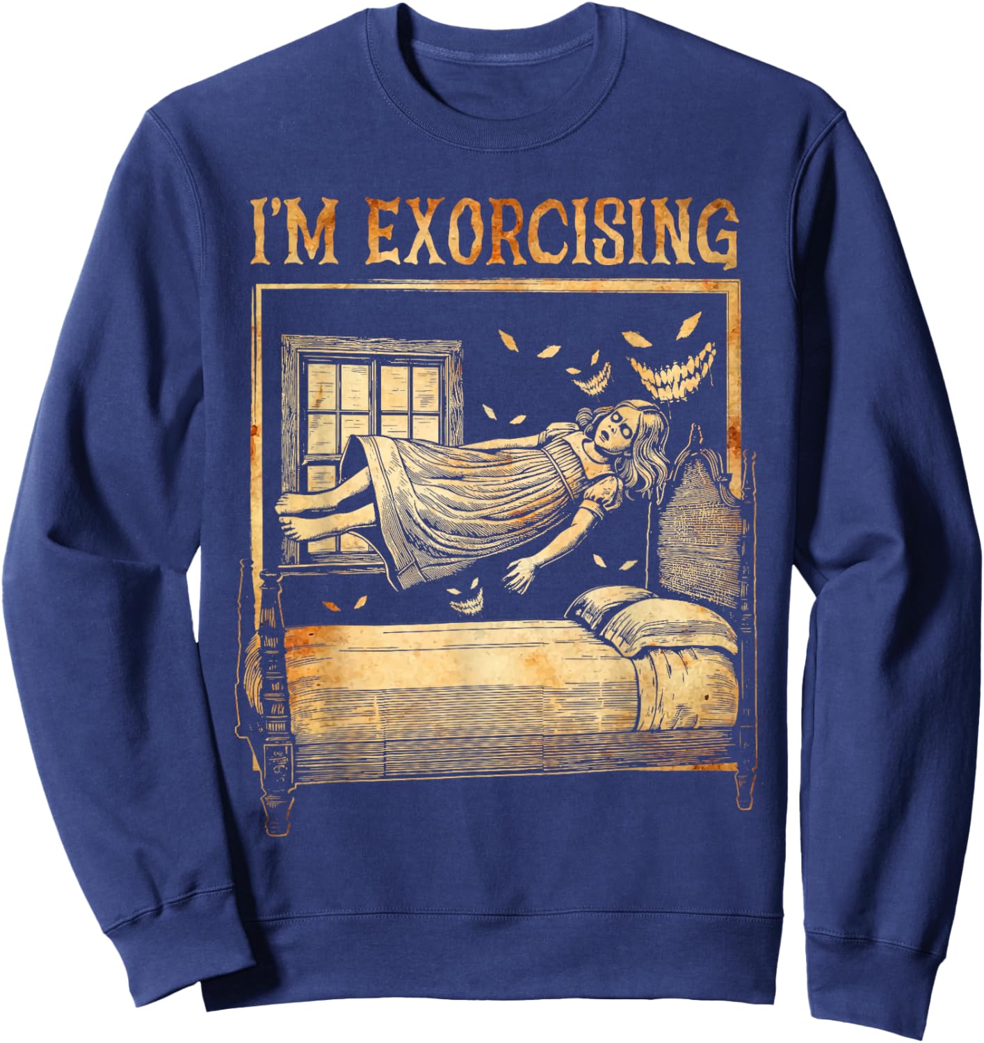 Halloween Fitness Horror Ghost I'm Exorcising Funny Gym Sweatshirt - Sweatshirt | Navy