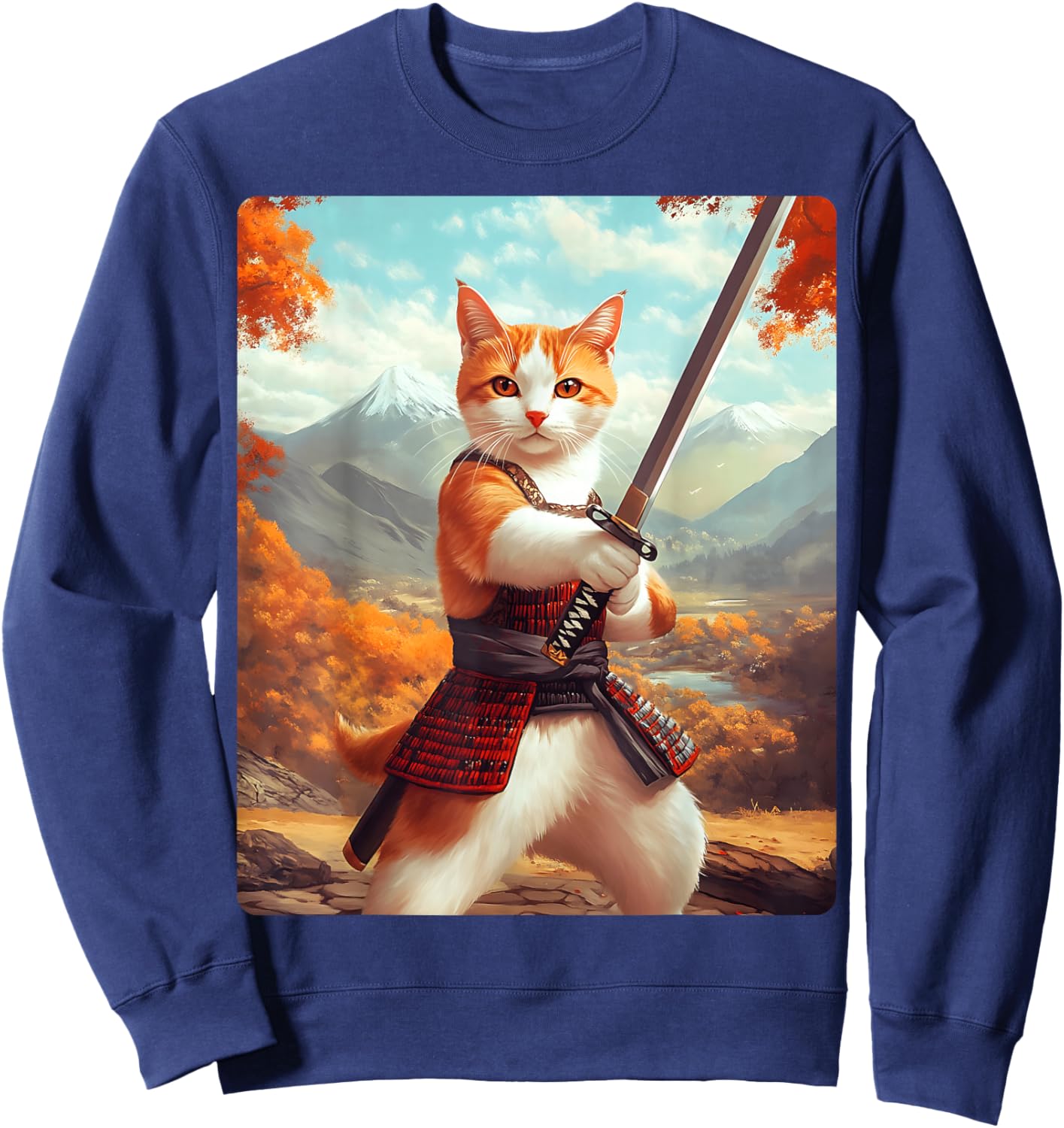 Samurai Cat Women Girls Kids Sweatshirt - Sweatshirt | Navy