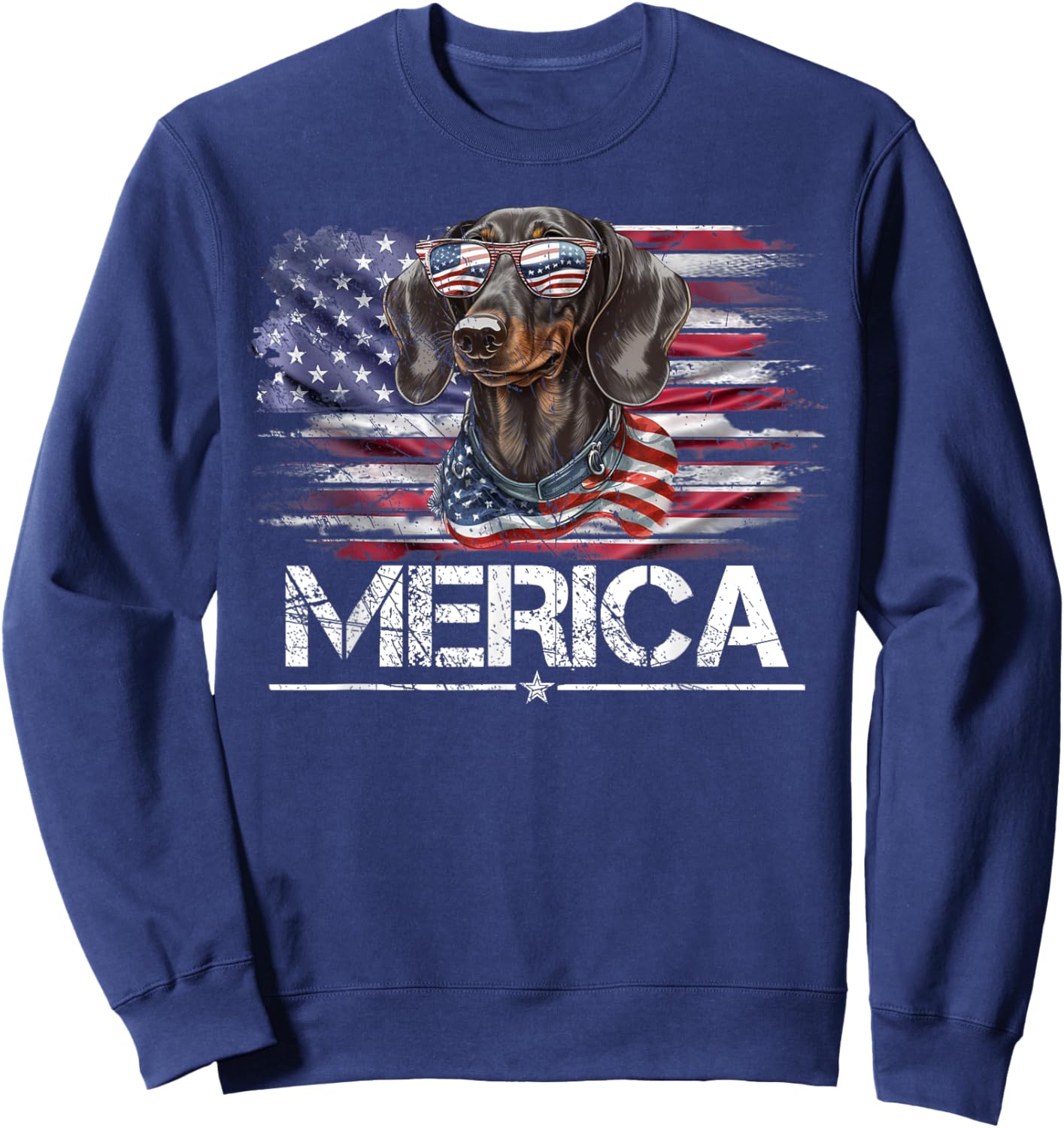 Vintage Dachshund Dog, Merica Weiner Dog USA Flag Funny Women Kids Men Sweatshirt - Sweatshirt | Navy