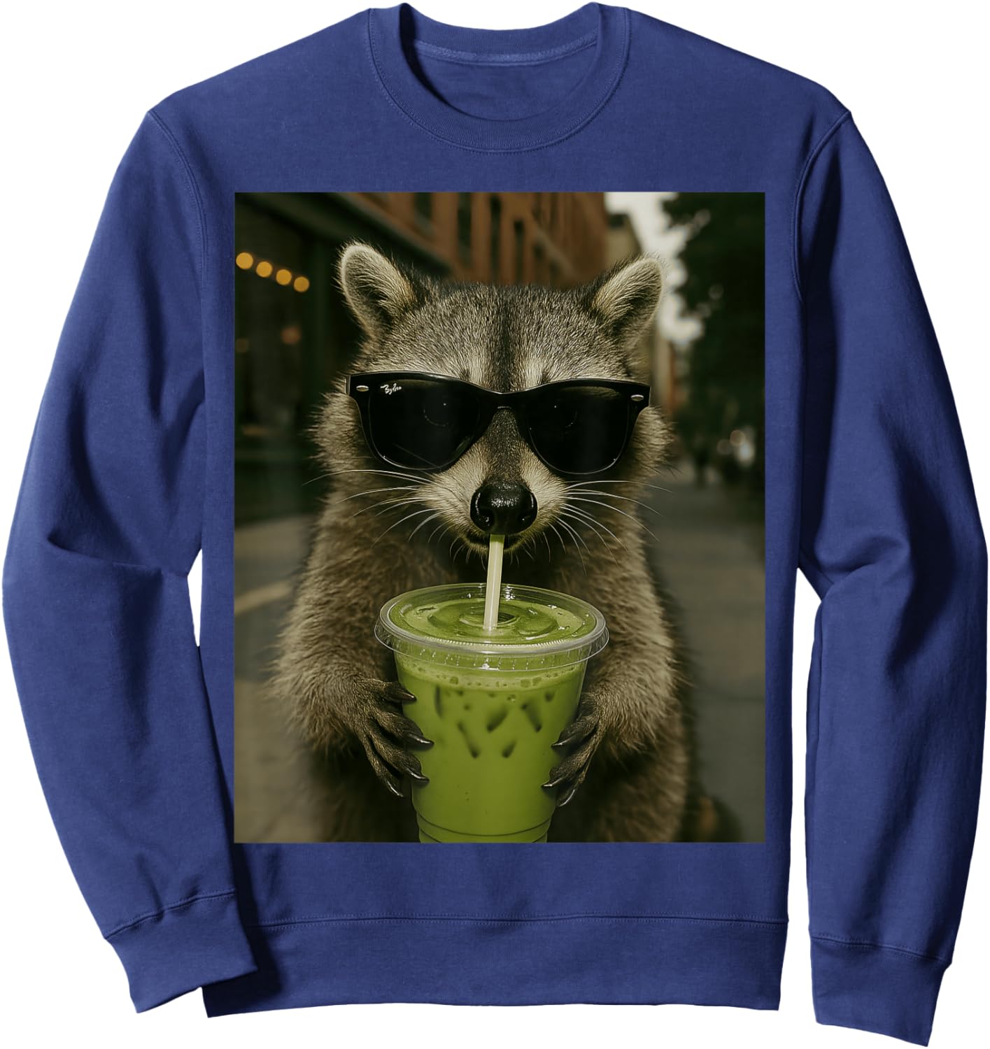 KI-generierter lustiger Gen-Z-Meme Matcha Latte-Waschbär im Retro-Look Sweatshirt - Sweatshirt | Navy