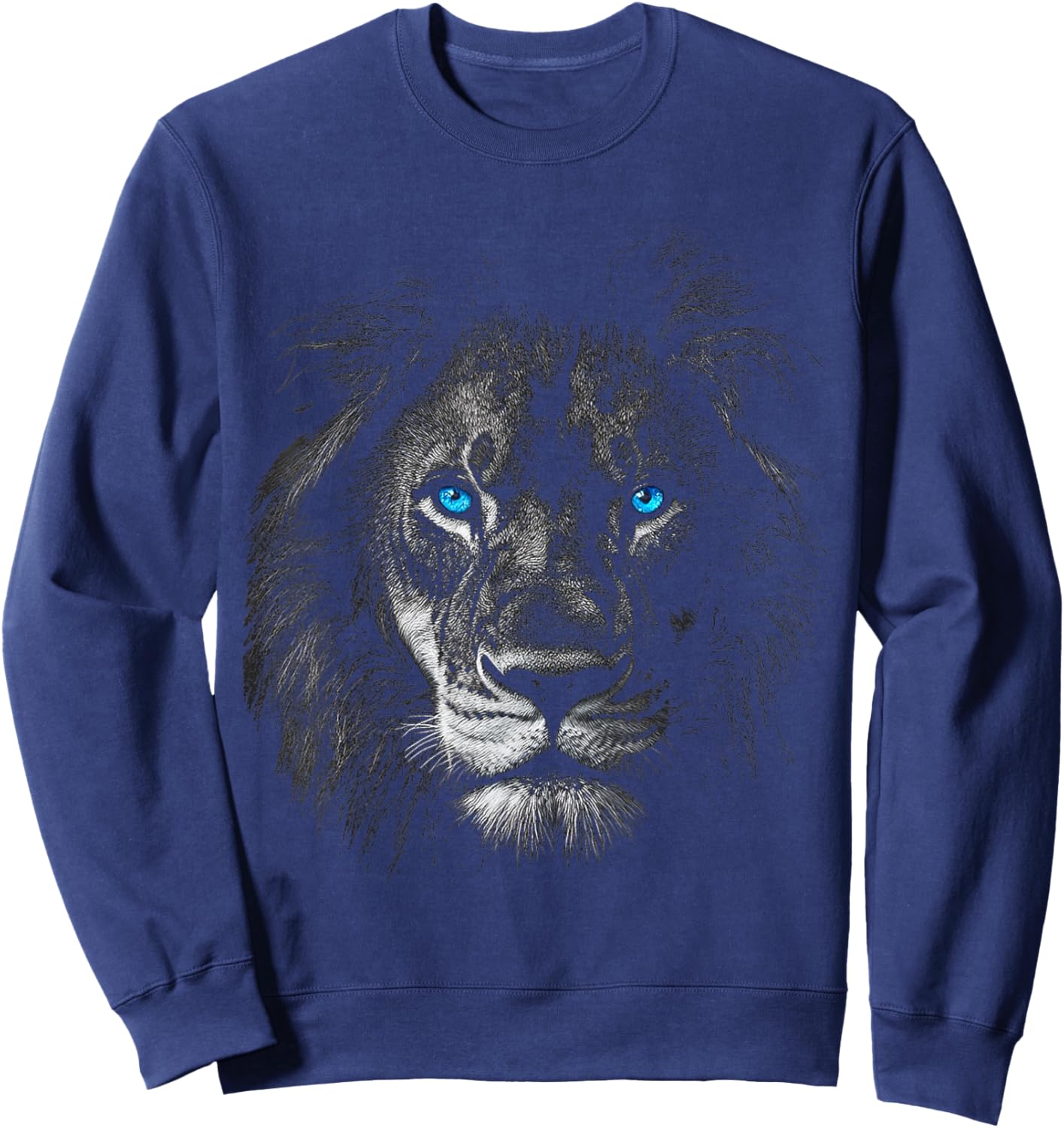 Lion Animal Motif Blue Eyes Artwork Lion Sweatshirt - Sweatshirt | Navy
