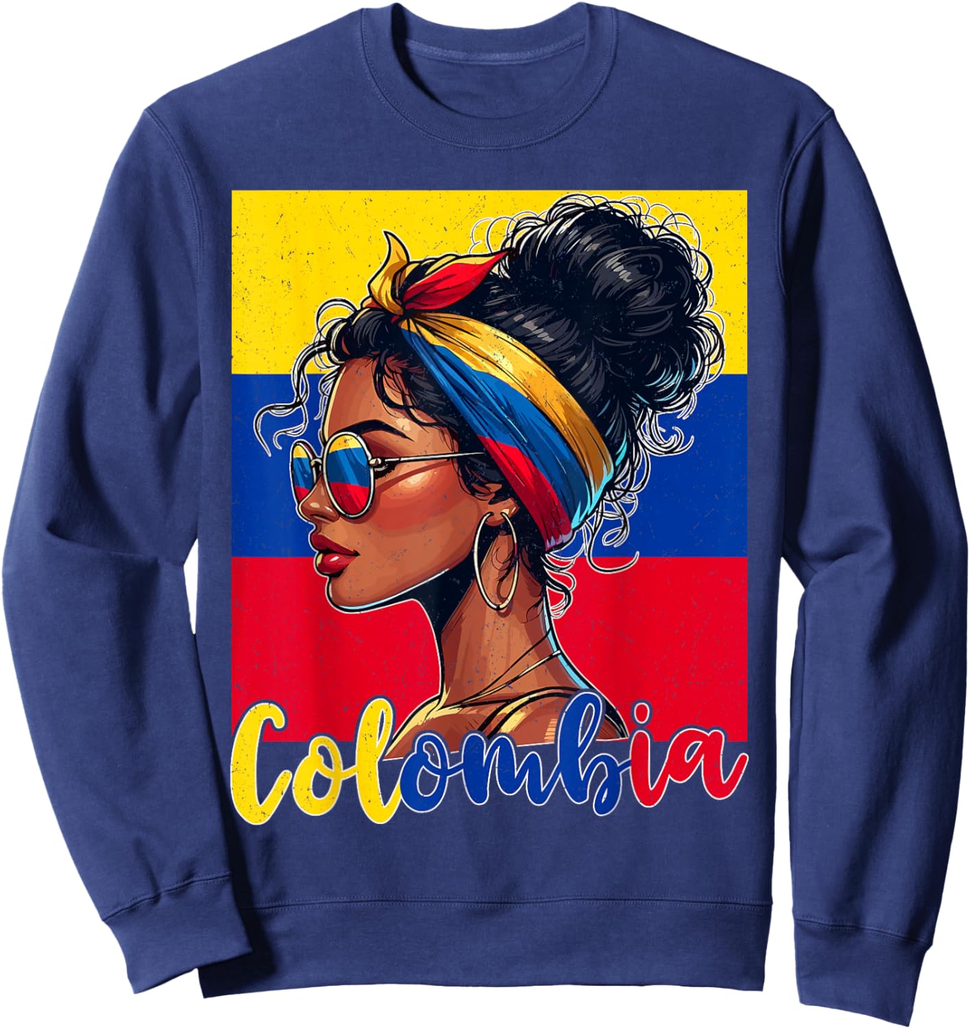 Kolumbianisches Mädchen Kolumbien Flagge Stolze Afro Kolumbianische Frauen Sweatshirt - Sweatshirt | Navy