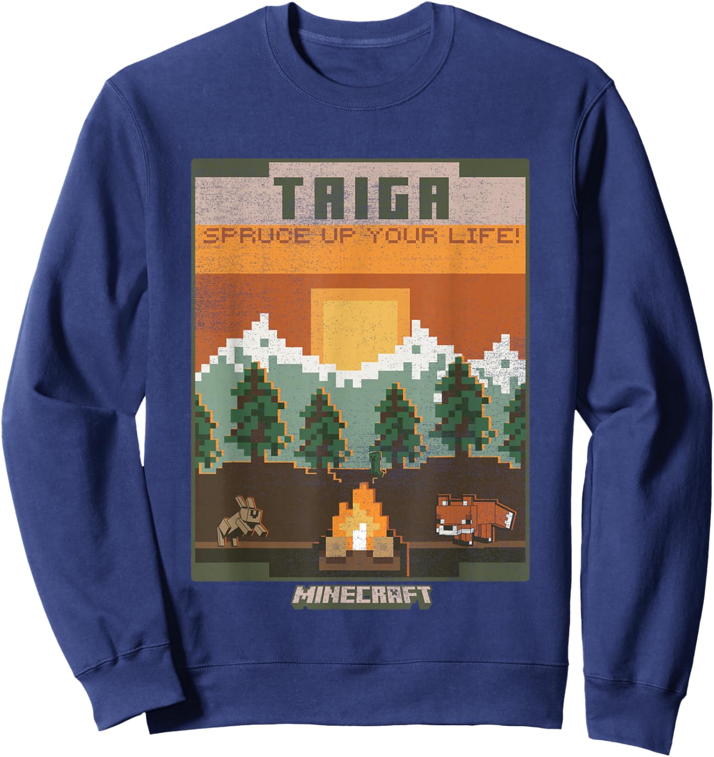 Minecraft Taiga Landscape Spruce Up Your Life Poster Vintage Sweatshirt - Sweatshirt | Navy