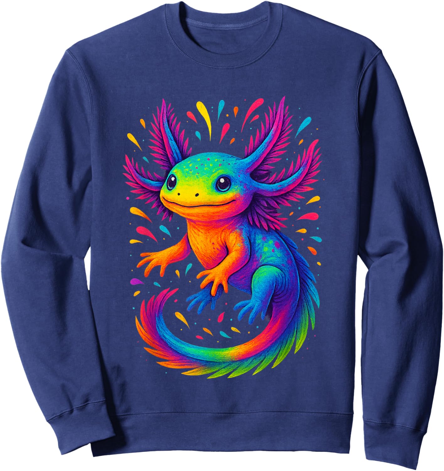 Colorful Rainbow Axolotl Graphic Cute Watercolor Axolotl Sweatshirt - Sweatshirt | Navy