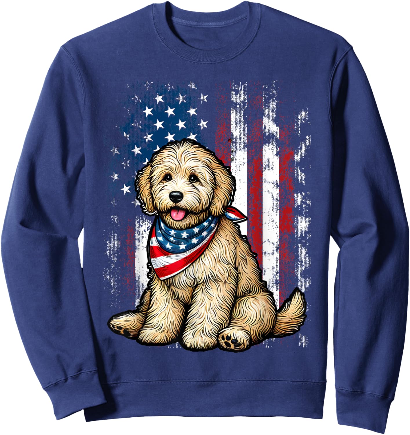 Goldendoodle 4th of July Patriotic Golden Doodle Dog Sweatshirt - Sweatshirt | Navy