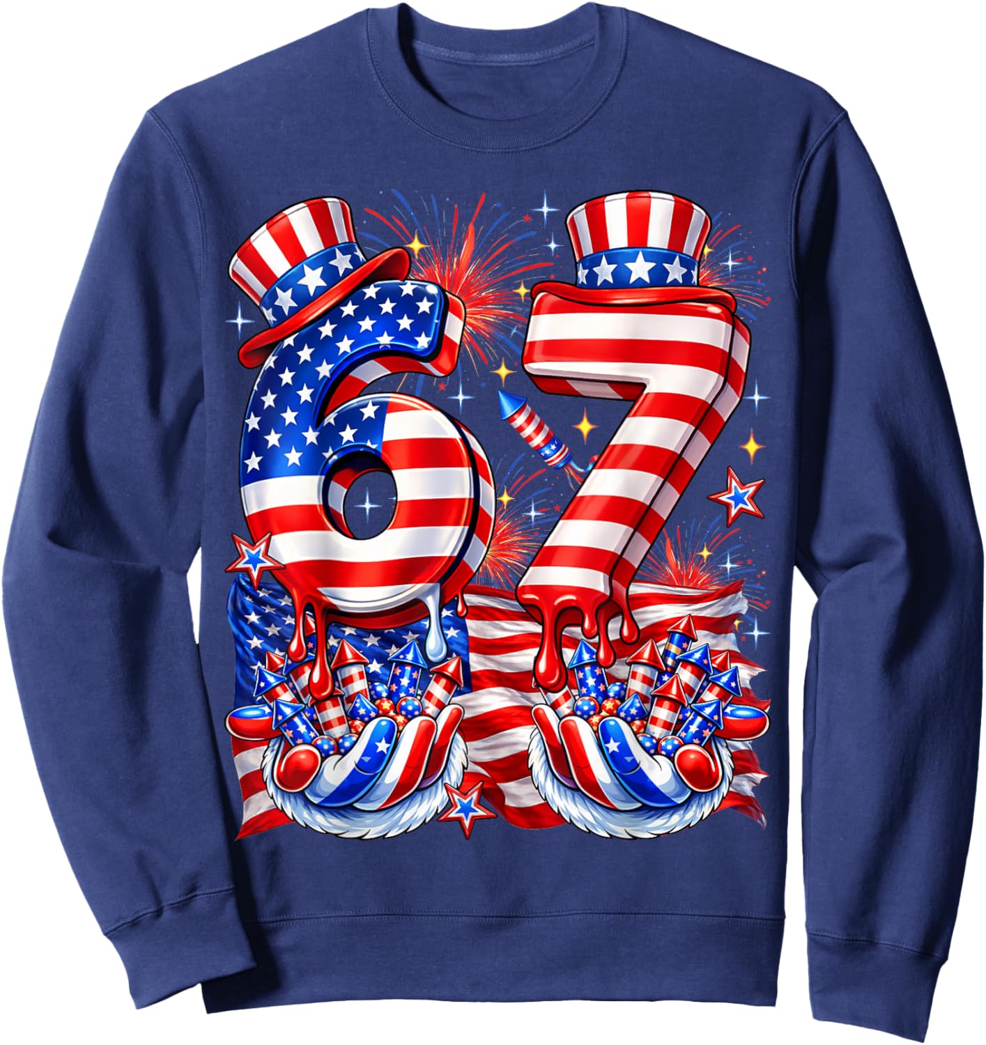 American 4th of July 67 USA Flag Six Seven Meme Men Boy Kids Sweatshirt - Sweatshirt | Navy
