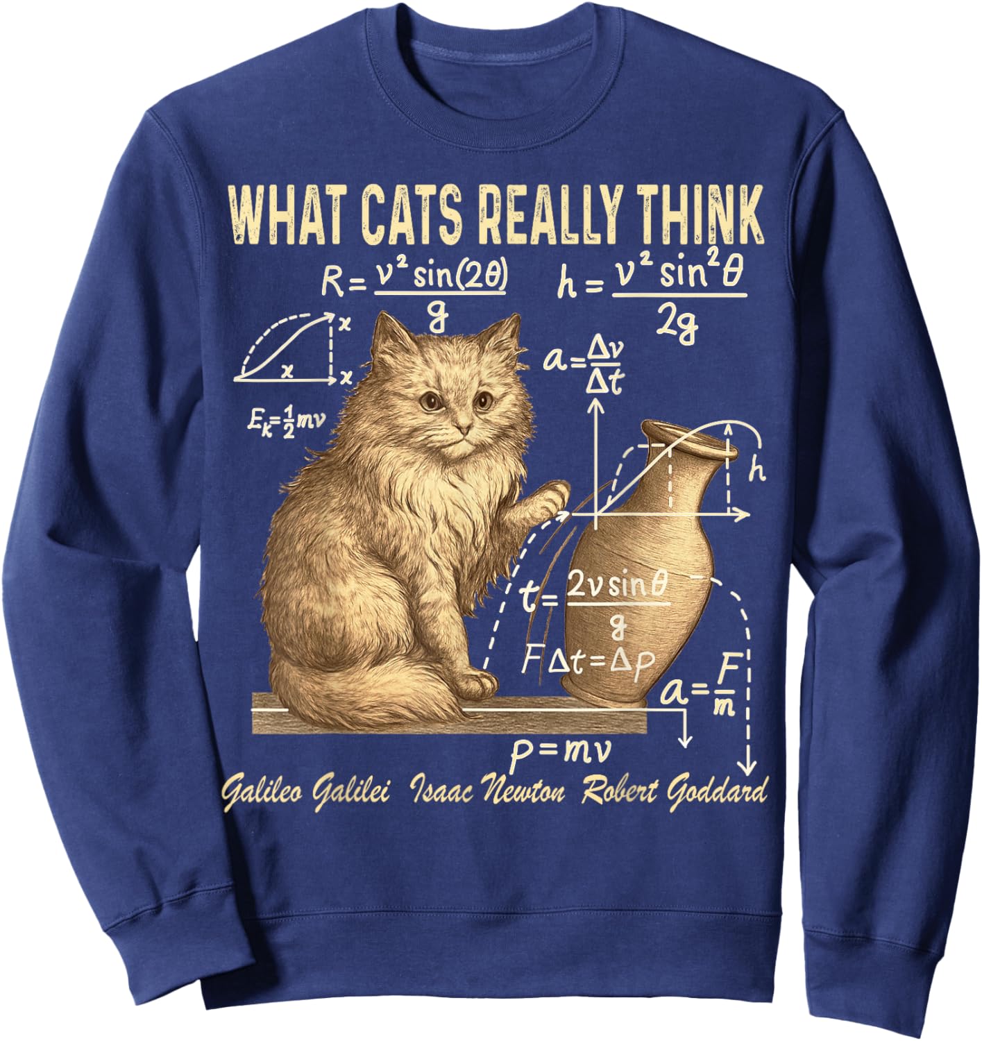 Funny Physics Science Humor What Cats Really Think Weird cat Sweatshirt - Sweatshirt | Navy