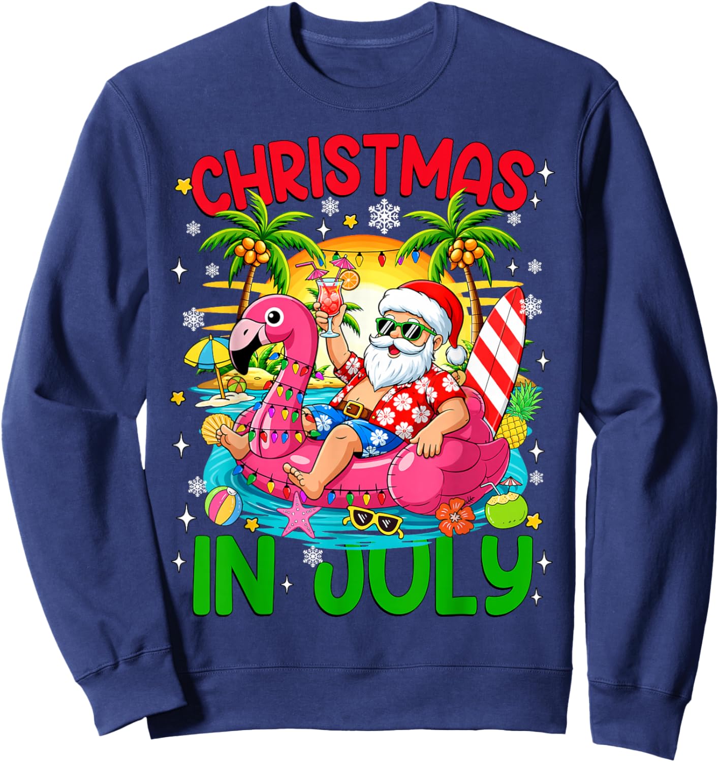 Funny Christmas in July Santa Flamingo Float Summer Xmas Kid Sweatshirt - Sweatshirt | Navy
