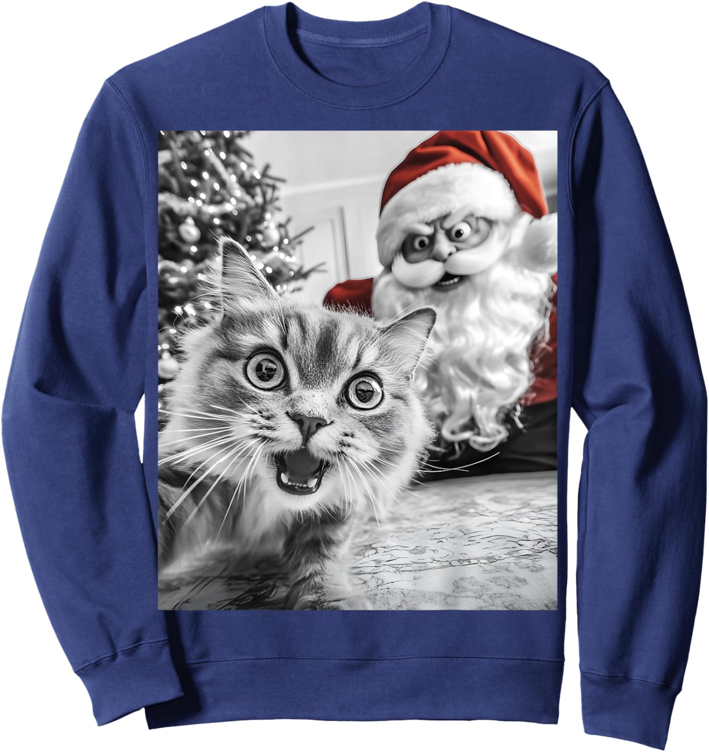 Funny Cat Selfie With Santa Christmas Men Women Sweatshirt - Sweatshirt | Navy