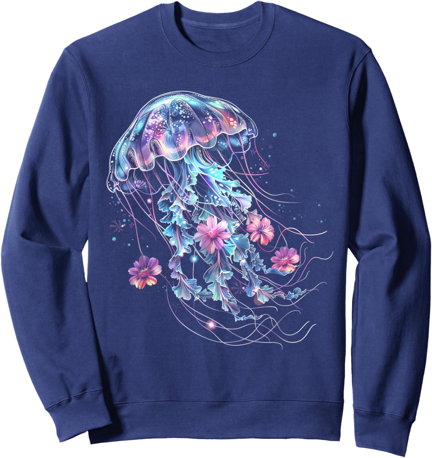 Jellyfish Flowers Vintage Floral Scuba Diving Surf Sweatshirt - Sweatshirt | Navy