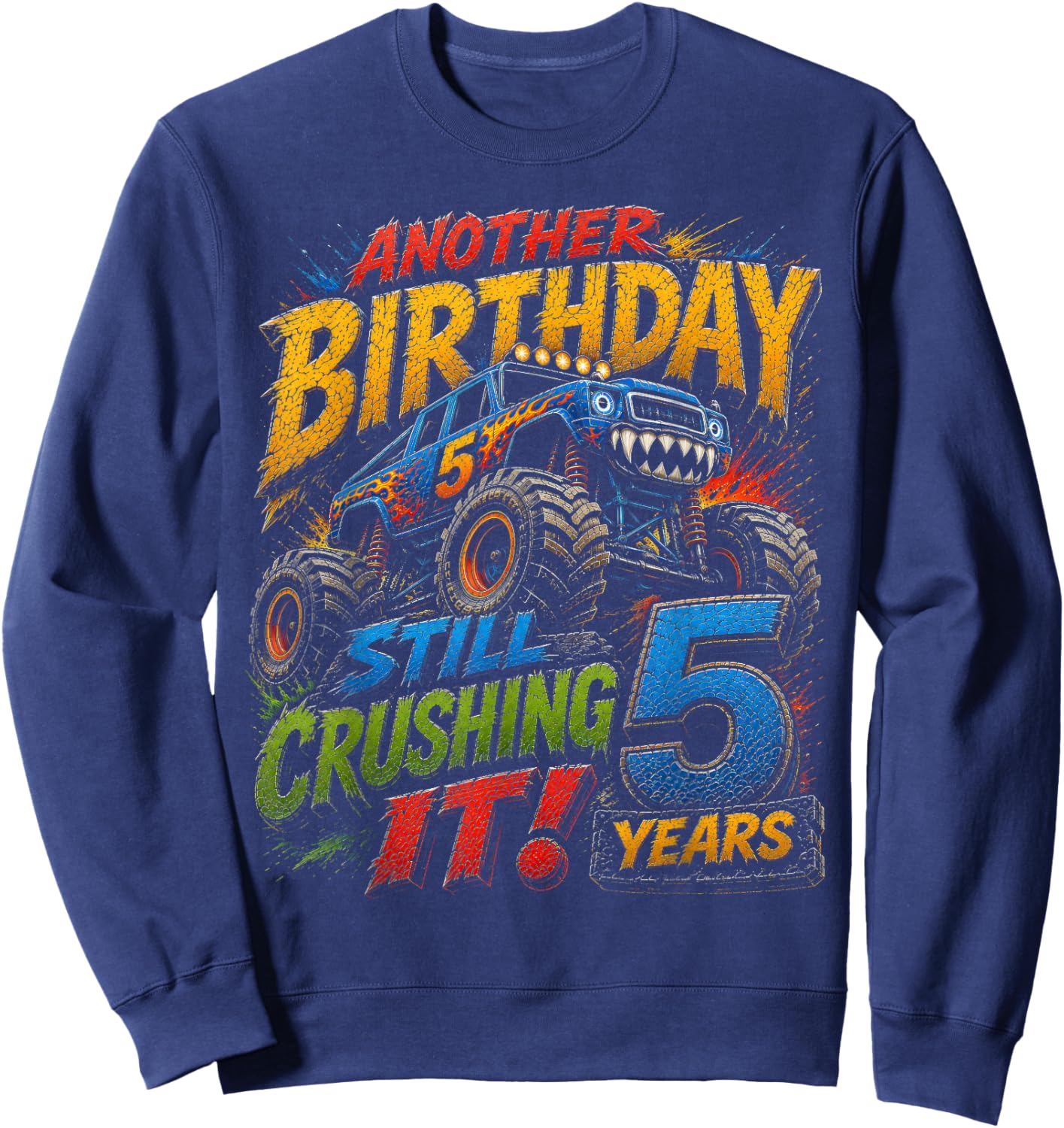 Monster Truck 5th Birthday Shirt 5 Year Old Boy Sweatshirt - Sweatshirt | Navy