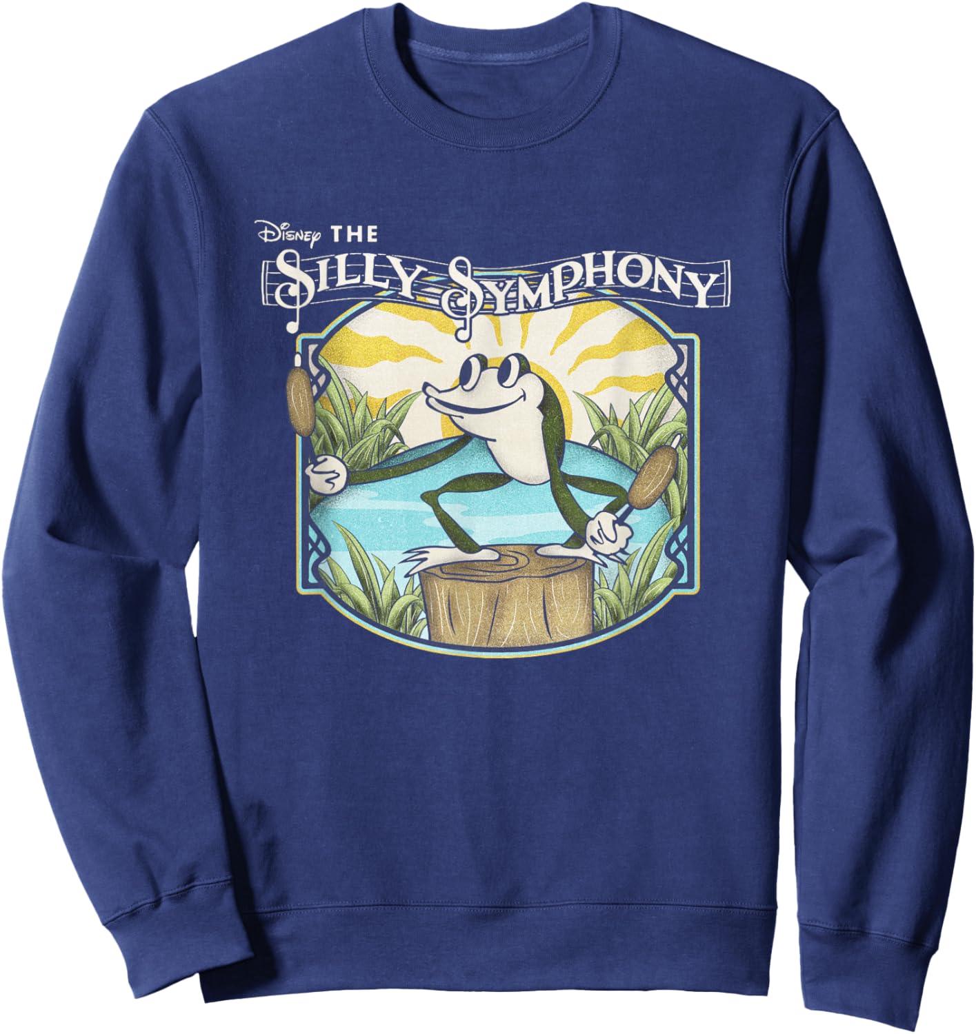 Disney Silly Symphonies Spring Frog Pond Vintage Chest Logo Sweatshirt - Sweatshirt | Navy