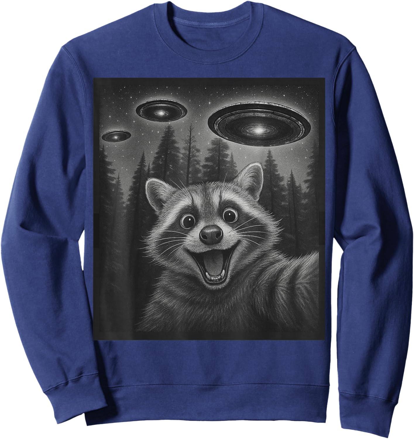 Funny Raccoon Selfie Alien UFO Gifts Women Boy Kid Sweatshirt - Sweatshirt | Navy