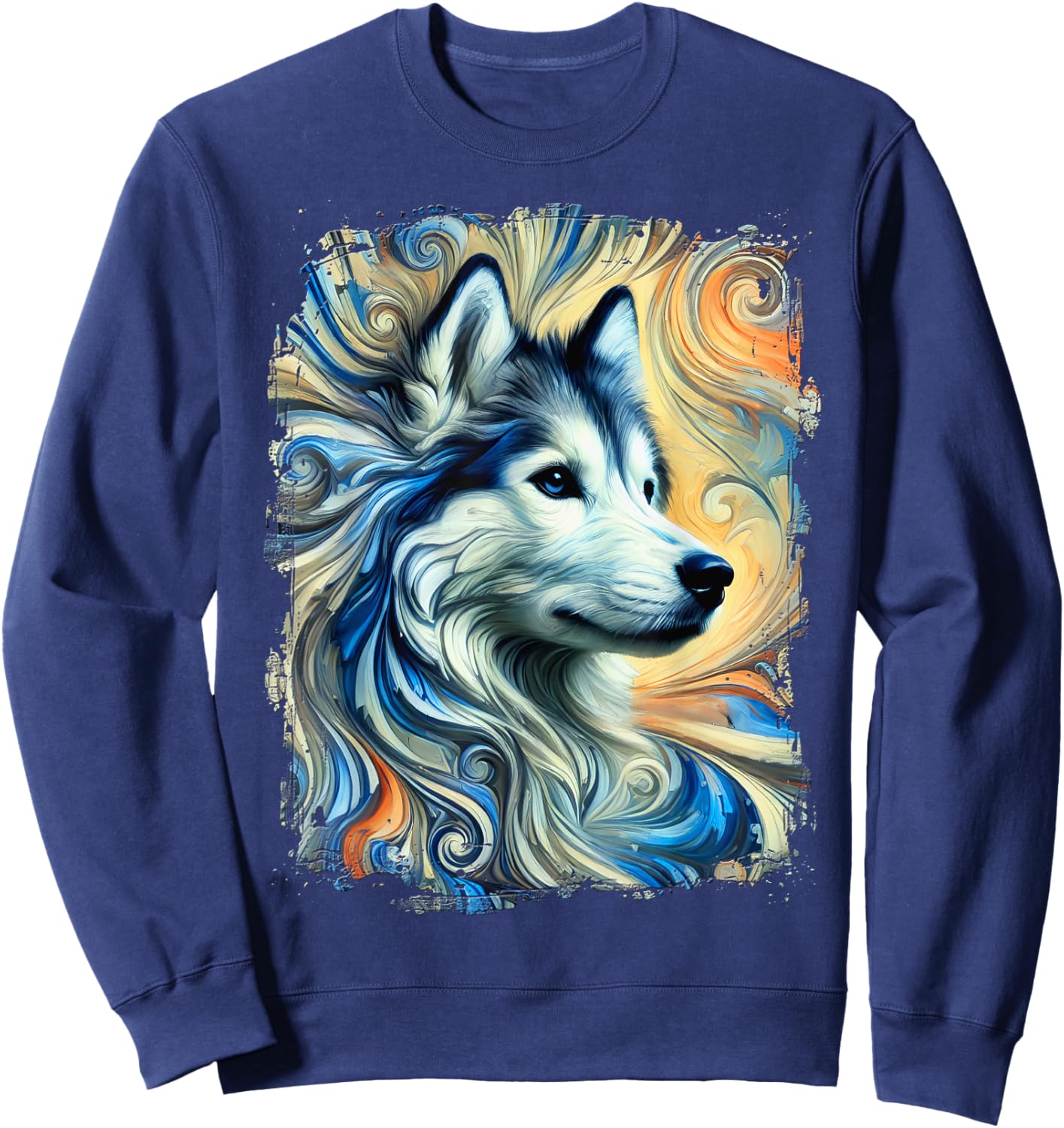 Cute Husky Colourful Artwork Sweatshirt - Sweatshirt | Navy
