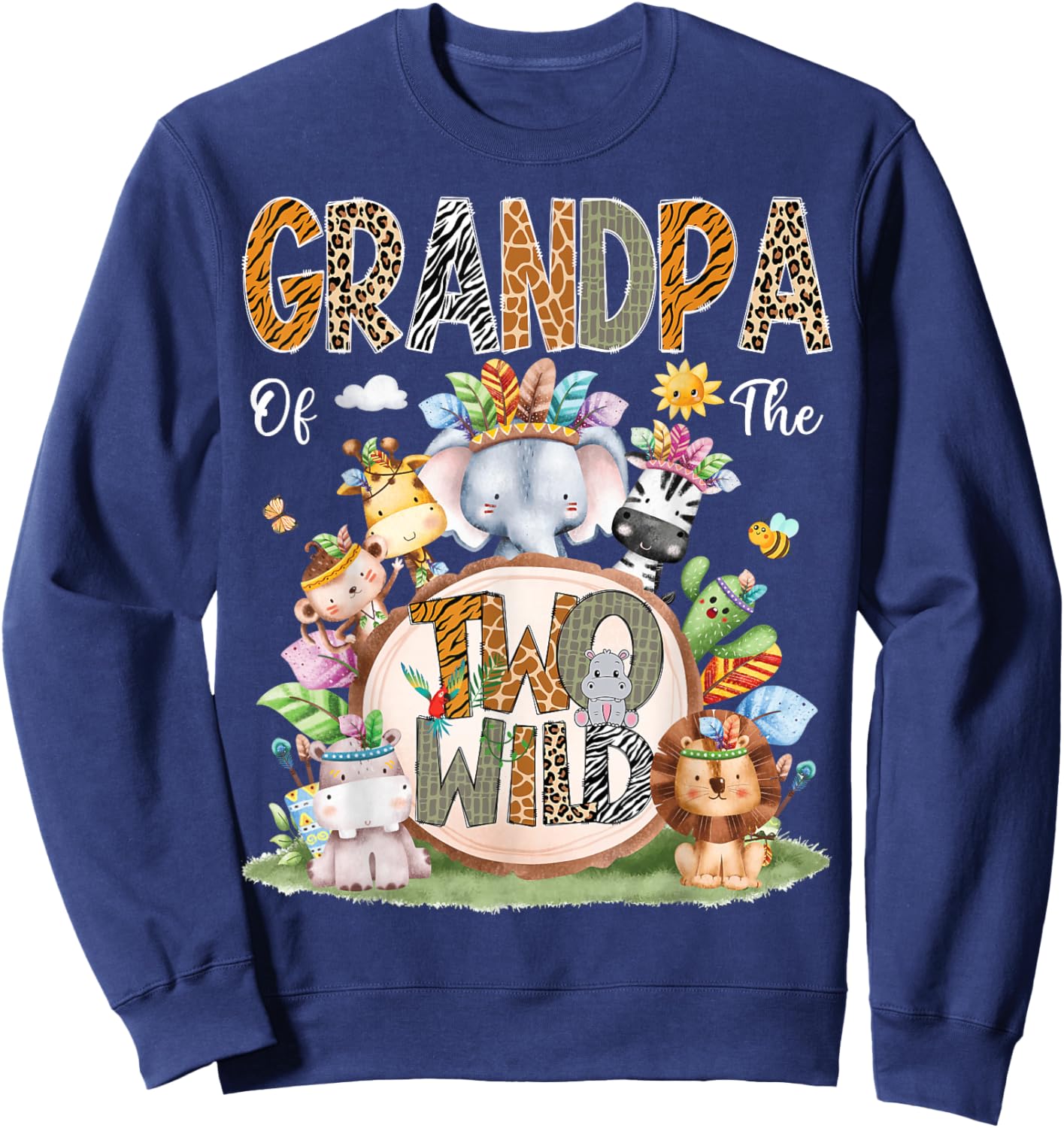 Grandpa Of The Two Wild 2Nd Birthday Animal Safari Tribal Sweatshirt - Sweatshirt | Navy