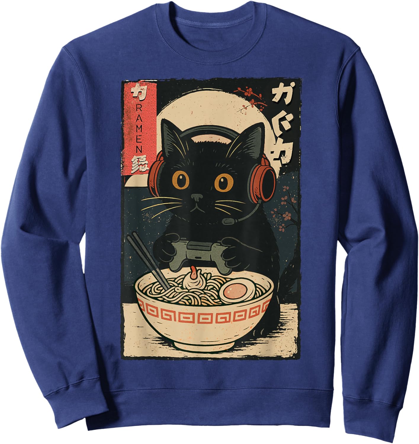 Cute Kawaii Gamer Cat Funny Retro Japanese Cat Gaming Sweatshirt - Sweatshirt | Navy