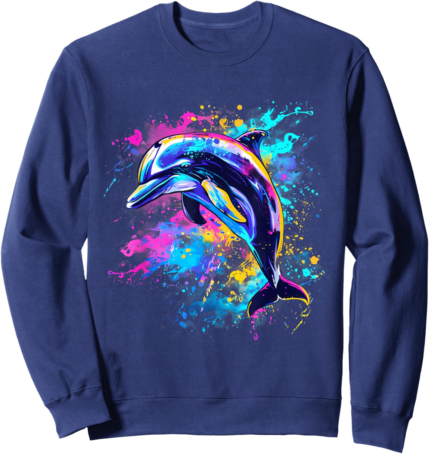 Dolphin Watercolor Motif Sea Ocean Animal Dolphin Lover Sweatshirt - Sweatshirt | Navy