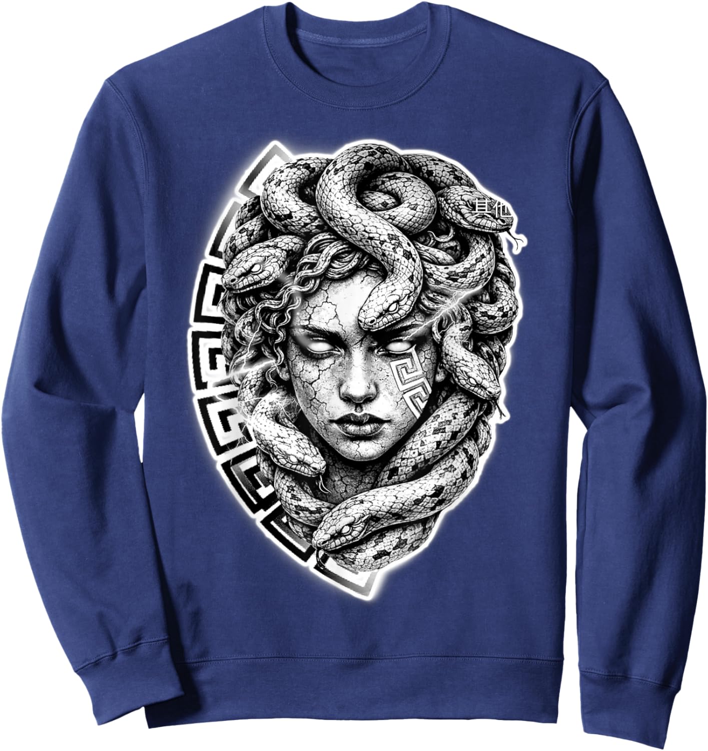Medusa Stone Goddess Snake Serpent Meandros Design Sweatshirt - Sweatshirt | Navy