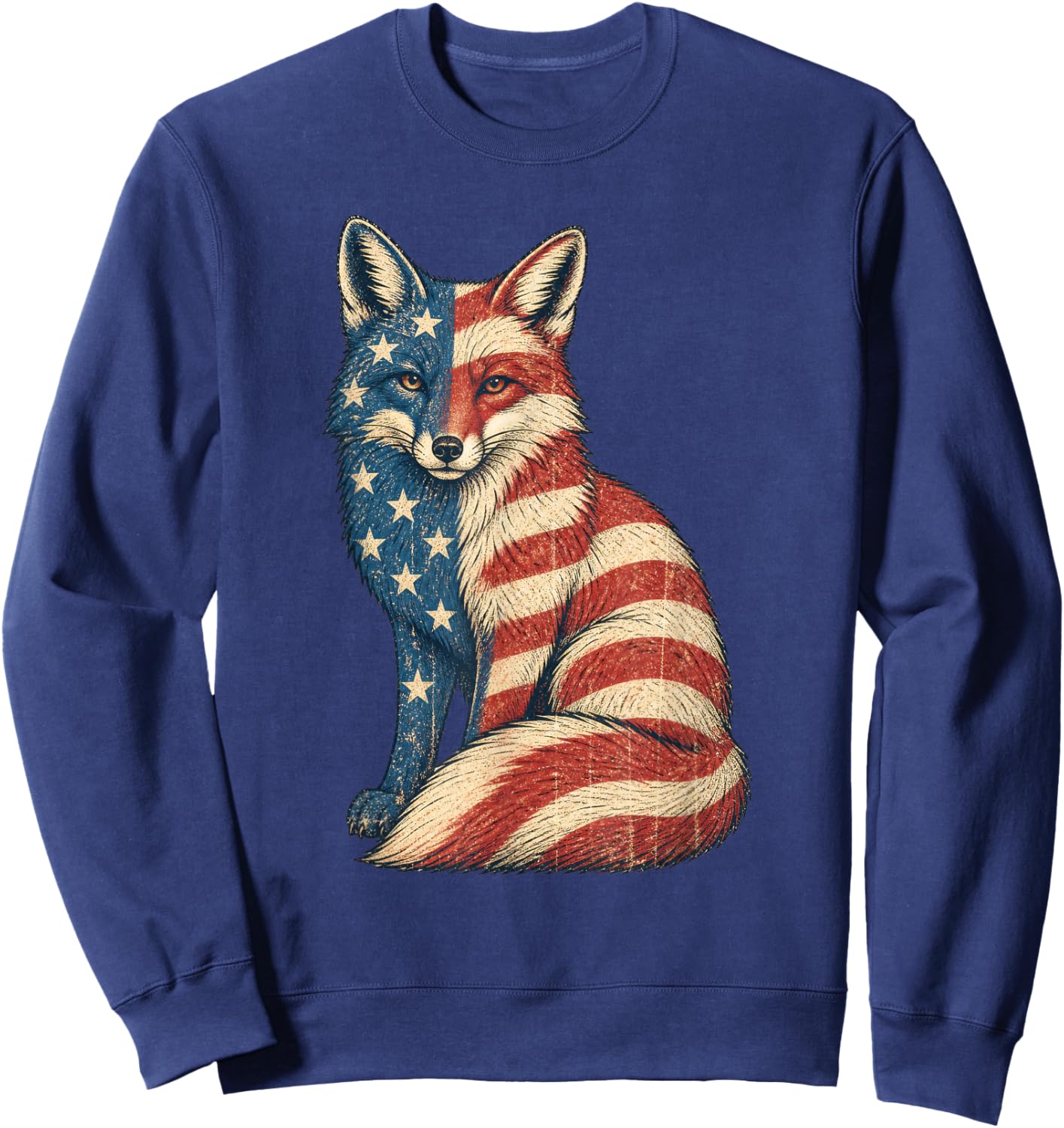 American Flag Fox 4th of July Sweatshirt - Sweatshirt | Navy