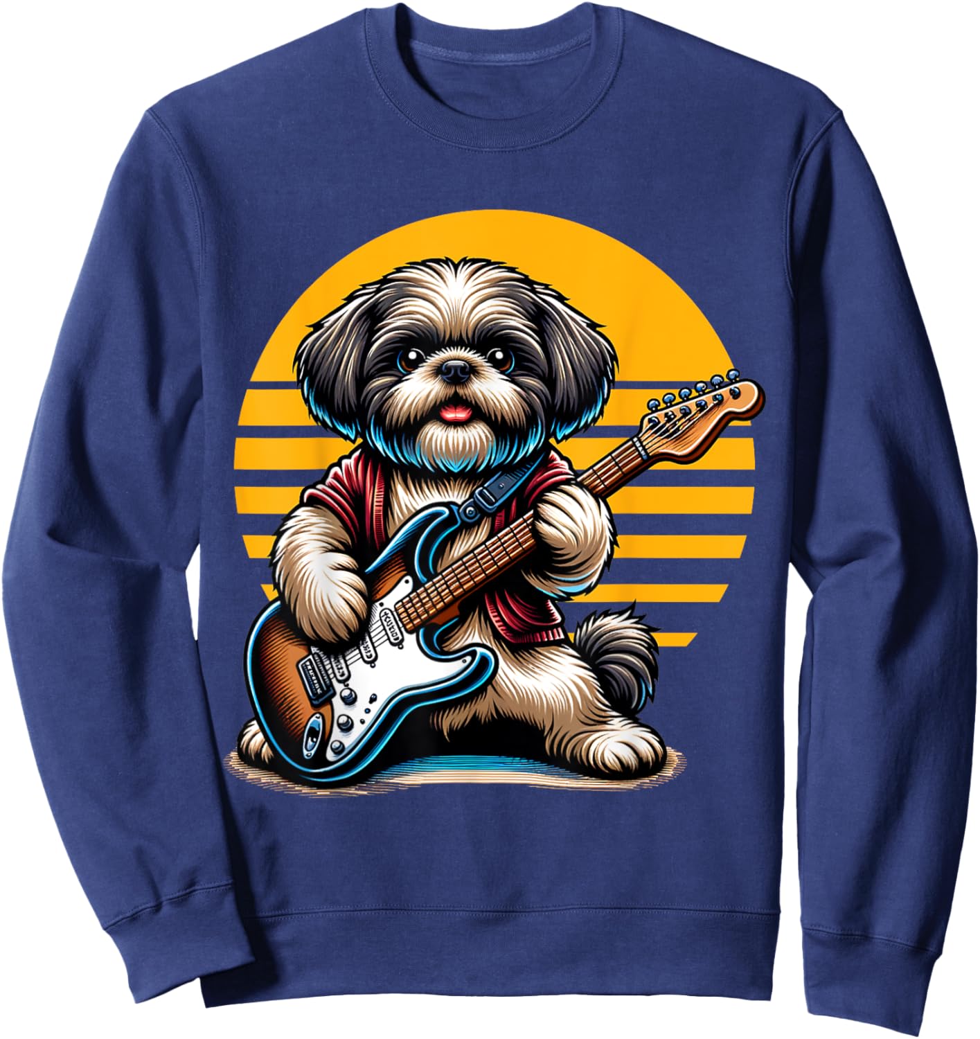 Funny Shih Tzu dog playing Electric Guitar. Shih Tzu Lover Women Kids Sweatshirt - Sweatshirt | Navy