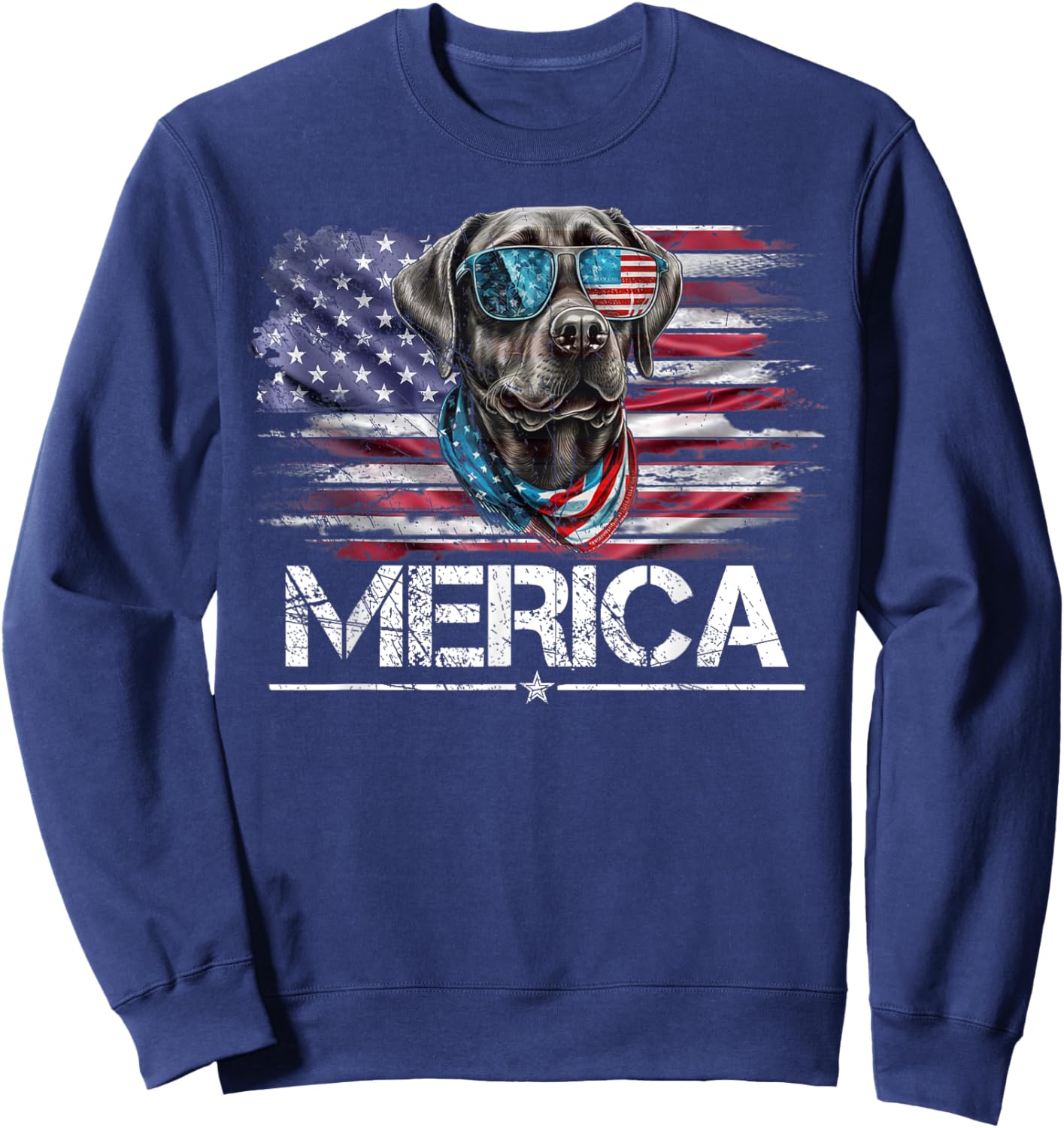 Vintage Labrador Dog, Merica Lab Dog USA Flag Funny Sweatshirt - Sweatshirt | Navy