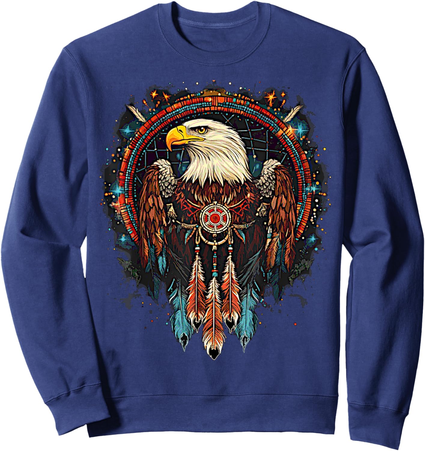 Native American Style Eagle Dream Catcher Indigenous Indian Sweatshirt - Sweatshirt | Navy