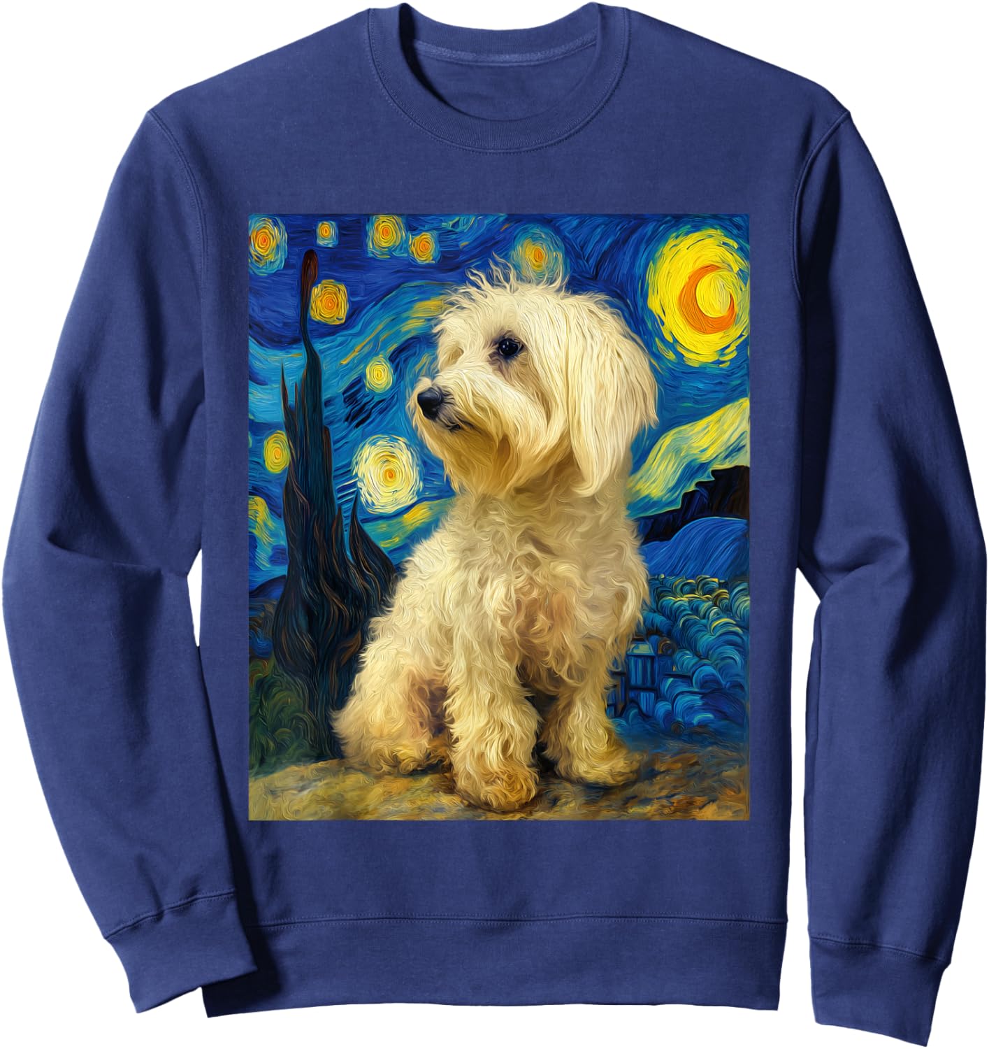 Havanese Dog Havanezer Puppy Van Gogh Starry Night Graphic Sweatshirt - Sweatshirt | Navy