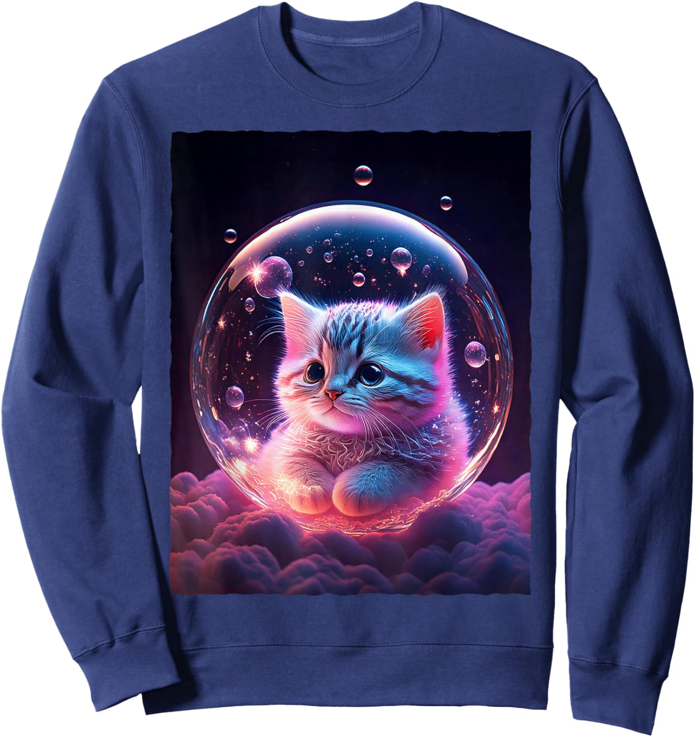 Galaxy Cat In Bubble Space Kitten Kawaii Anime Cosmic Nebula Sweatshirt - Sweatshirt | Navy