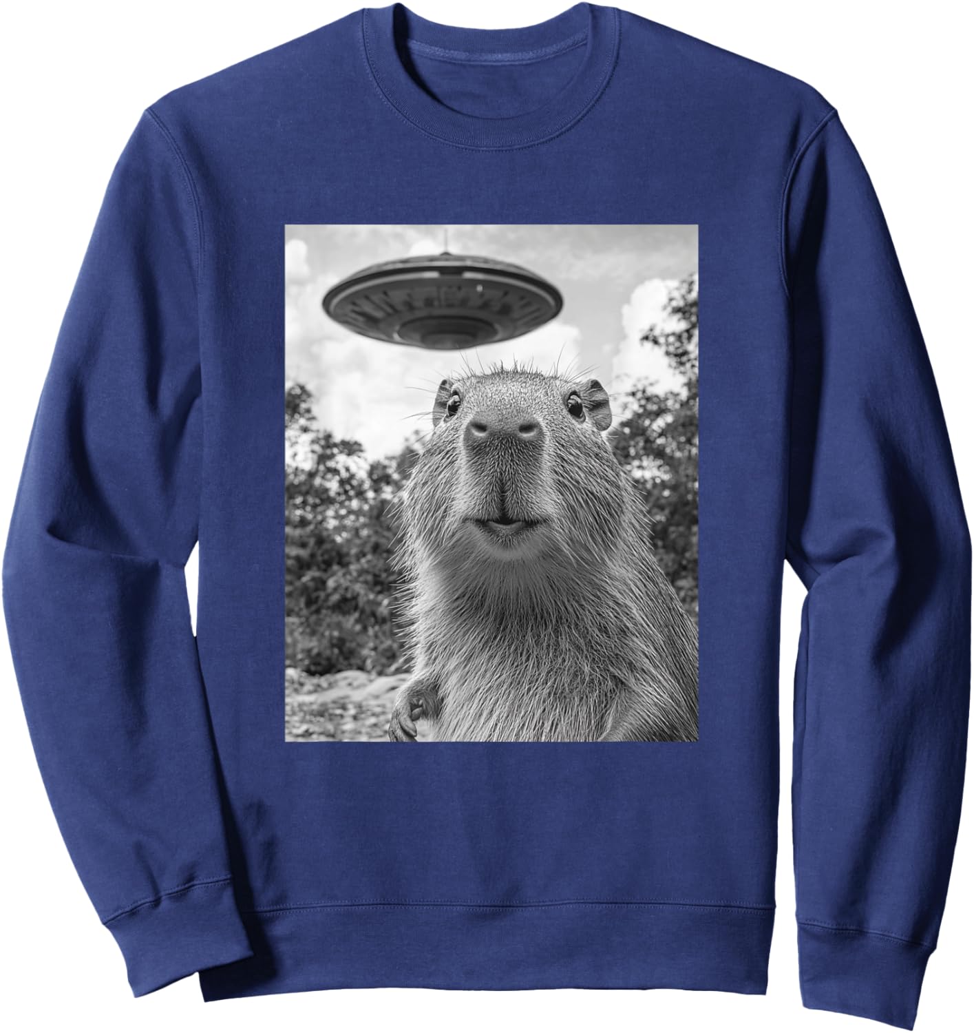 Funny Capybara Selfie with UFO Sweatshirt - Sweatshirt | Navy