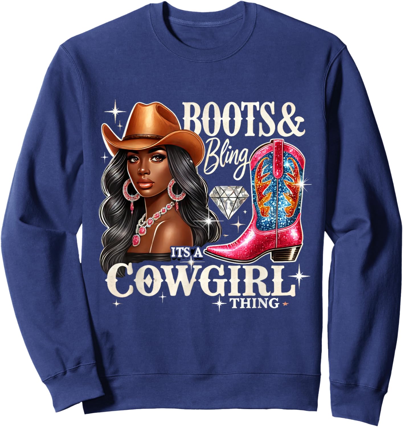 Boots & Bling its a Cowgirl Thing Cowgirl Melanin Rodeo Sweatshirt - Sweatshirt | Navy