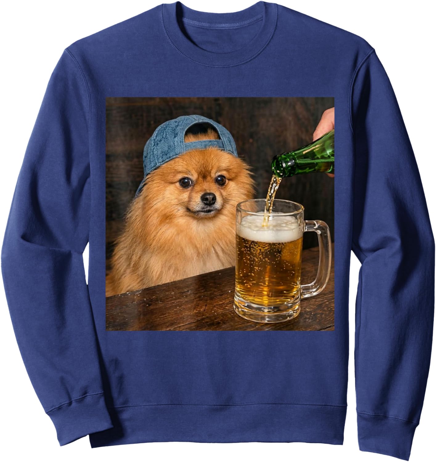 Poméranian Boire de la bière Drôle Chien de Poméranie Meme Sweatshirt - Sweatshirt | Navy