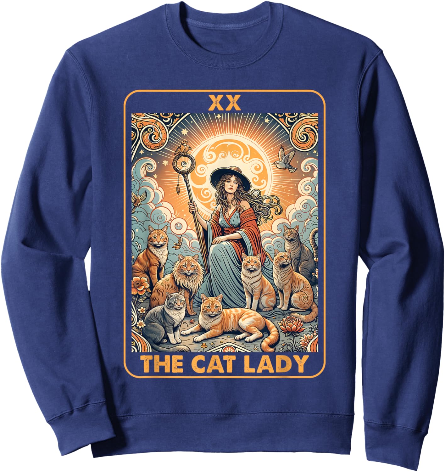 The Cat Lady Tarot Card Shirt Women Pet Kitten Cat Mom Mama Sweatshirt - Sweatshirt | Navy