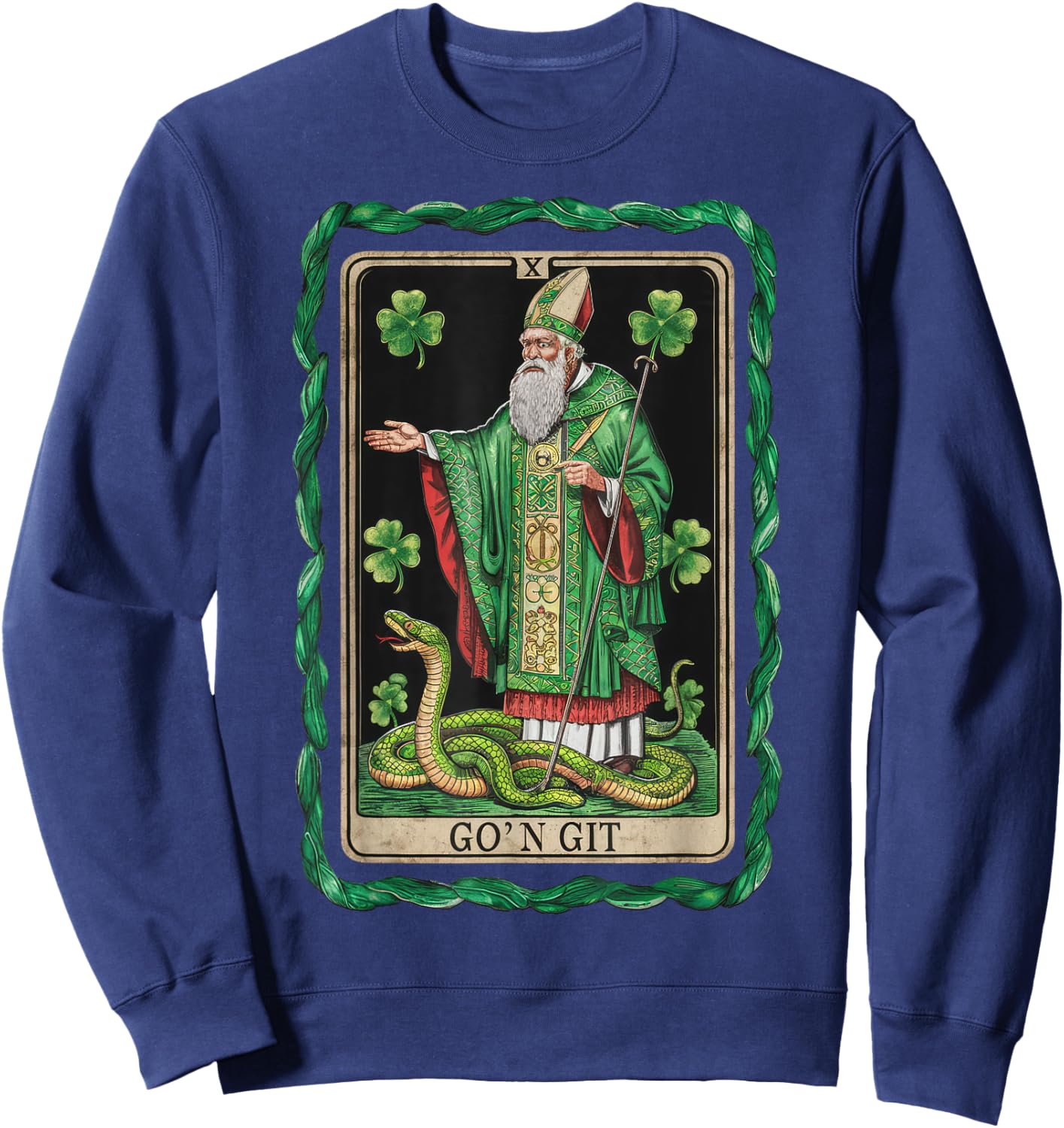 Funny St Patricks Day Tarot Card Go'n Git St Patrick Vintage Sweatshirt - Sweatshirt | Navy