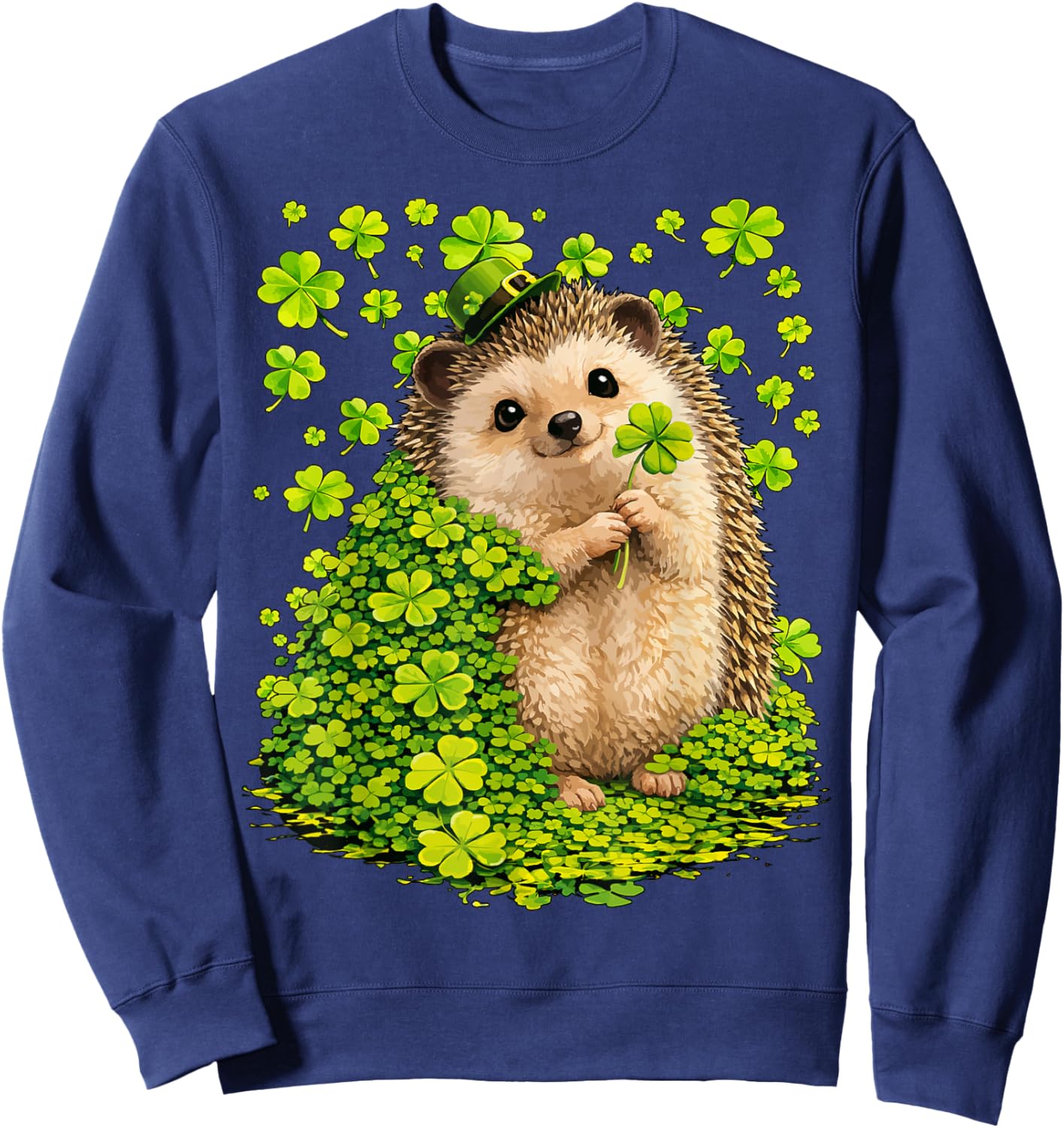 Lucky Hedgehog with Clovers and Clovers for St. Patrick's Day Sweatshirt - Sweatshirt | Navy