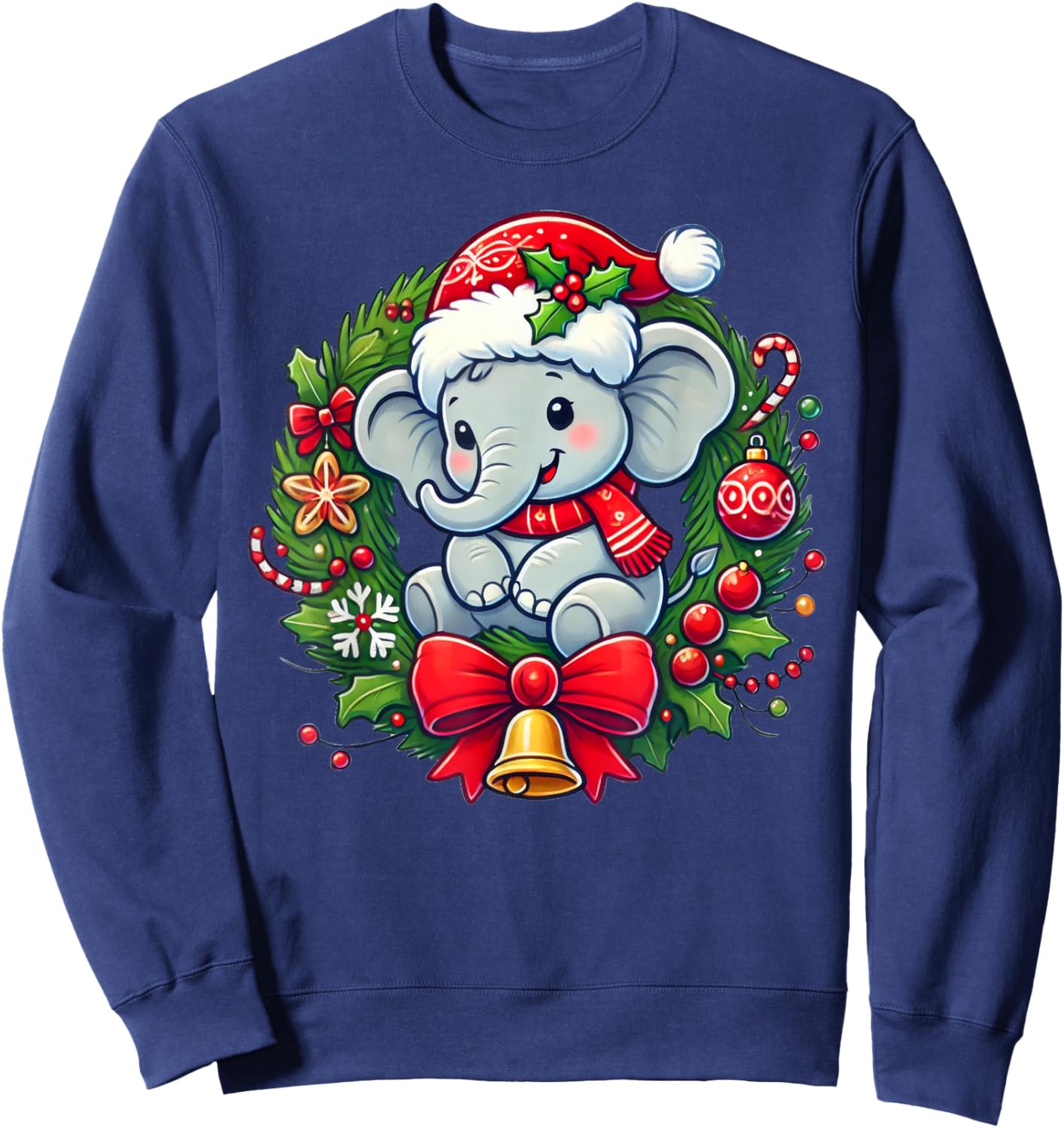 Elephant Santa Hat Christmas Xmas Sweatshirt - Sweatshirt | Navy