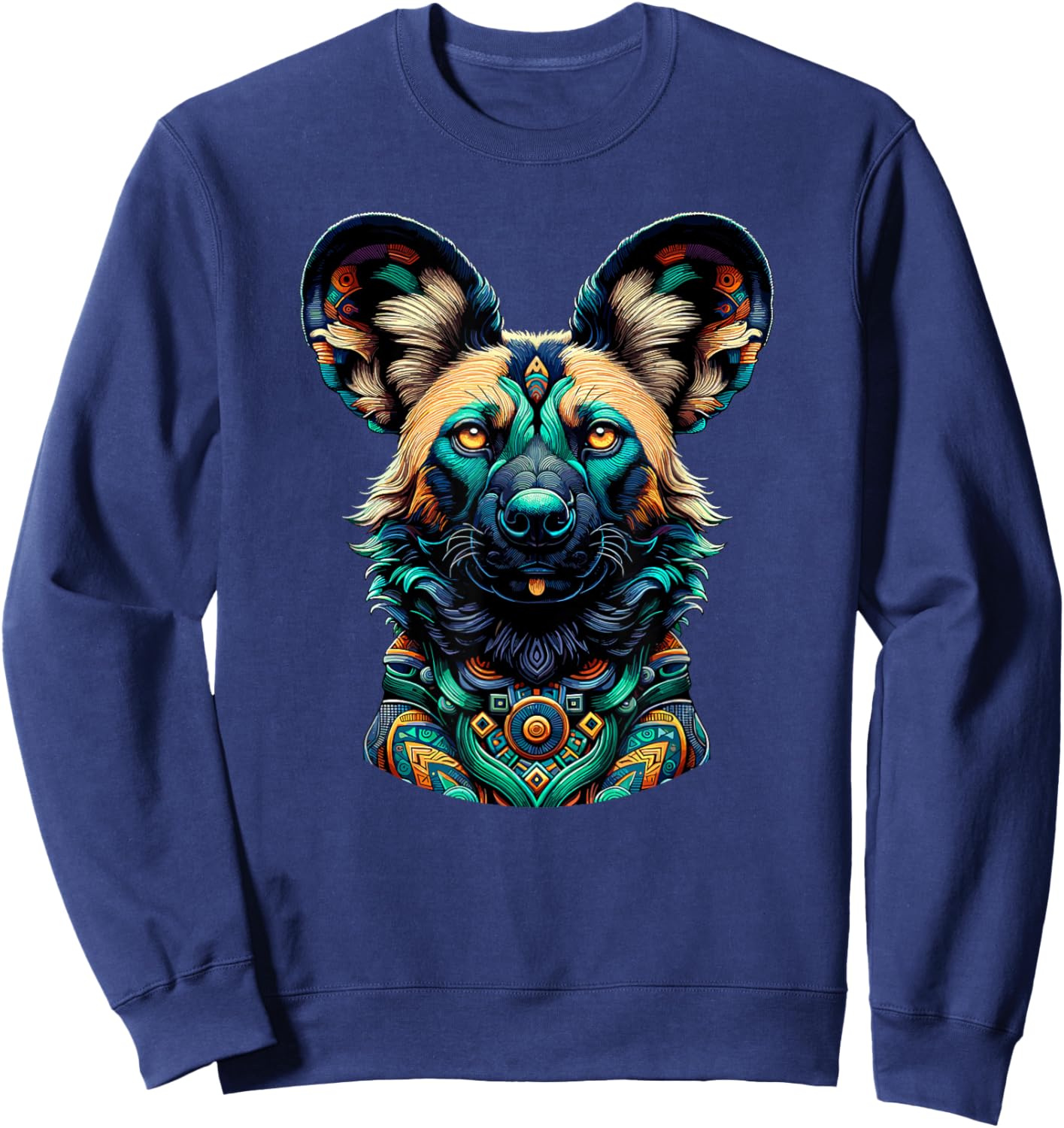 Mandala Art African Wild Dog Painted Dog Sweatshirt - Sweatshirt | Navy